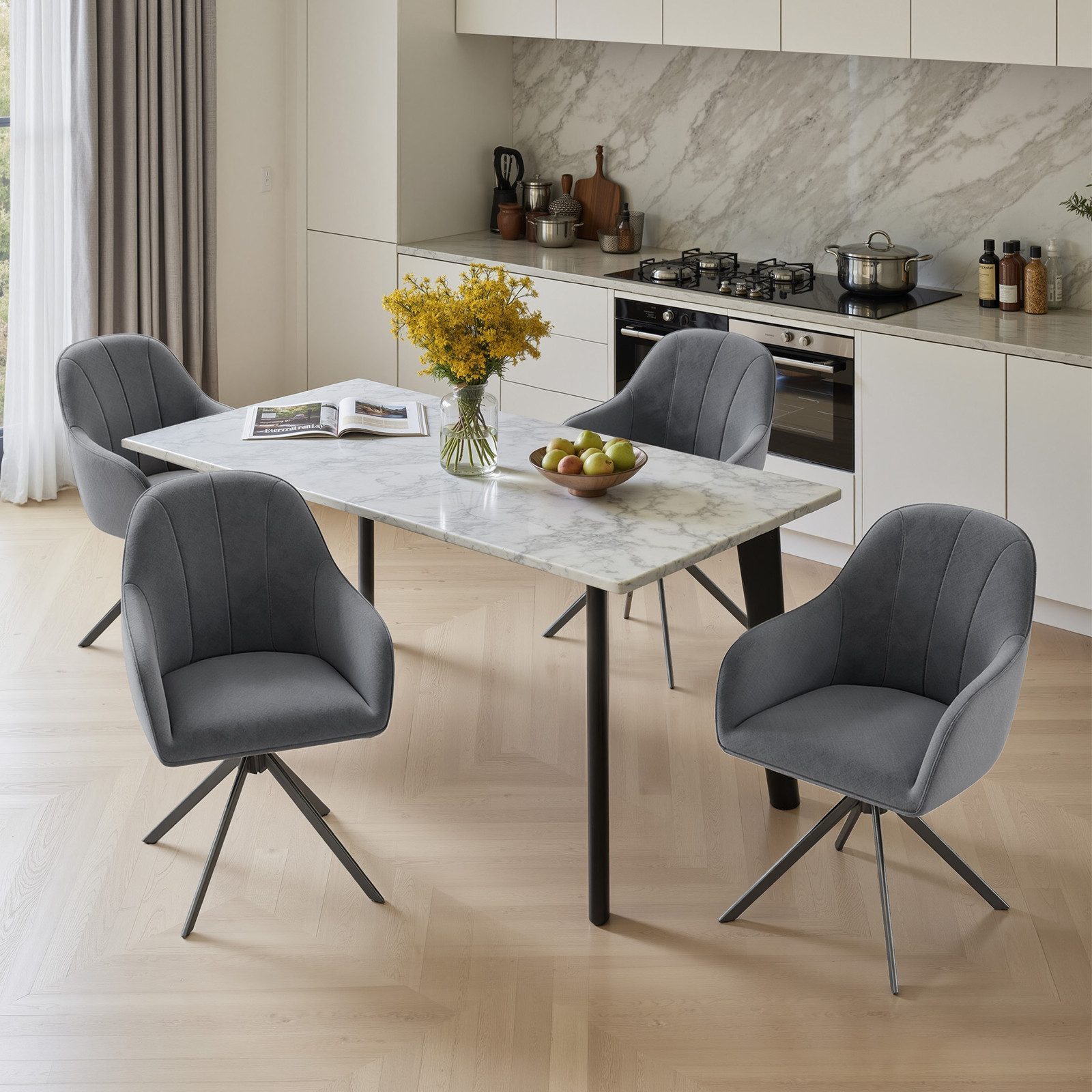 HawthyHome Polsterstuhl 360° drehbar mit Armlehne und Metallbeinen, 4-Fußstuhl (4 St), Moderner Küchenstuhl Esszimmerstuhl für Wohnzimmer & Büro