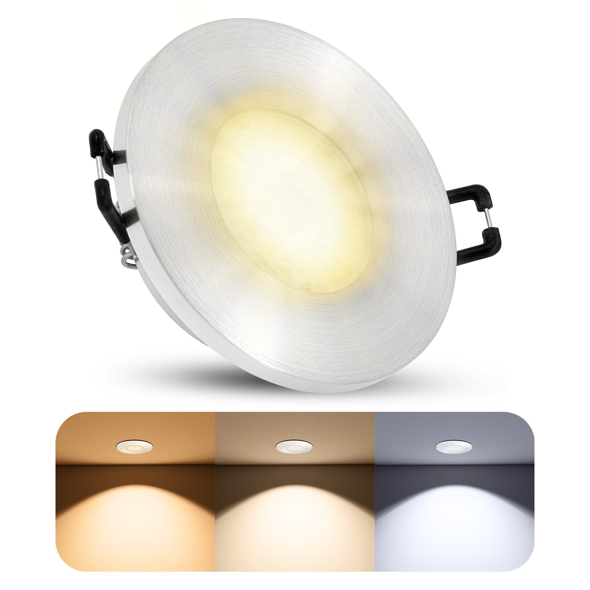 SSC-LUXon LED Außen-Deckenleuchte BEDA LED Einbauspot IP65 Alu gebürstet 6W dimmbar warm/neutral/kalt, Neutralweiß, Warmweiß, Tageslichtweiß