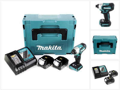 Makita Akku-Schlagschrauber DTD 155 RTJ Akku Schlagschrauber 18 V 140 Nm 1/4" Brushless + 2x Akku