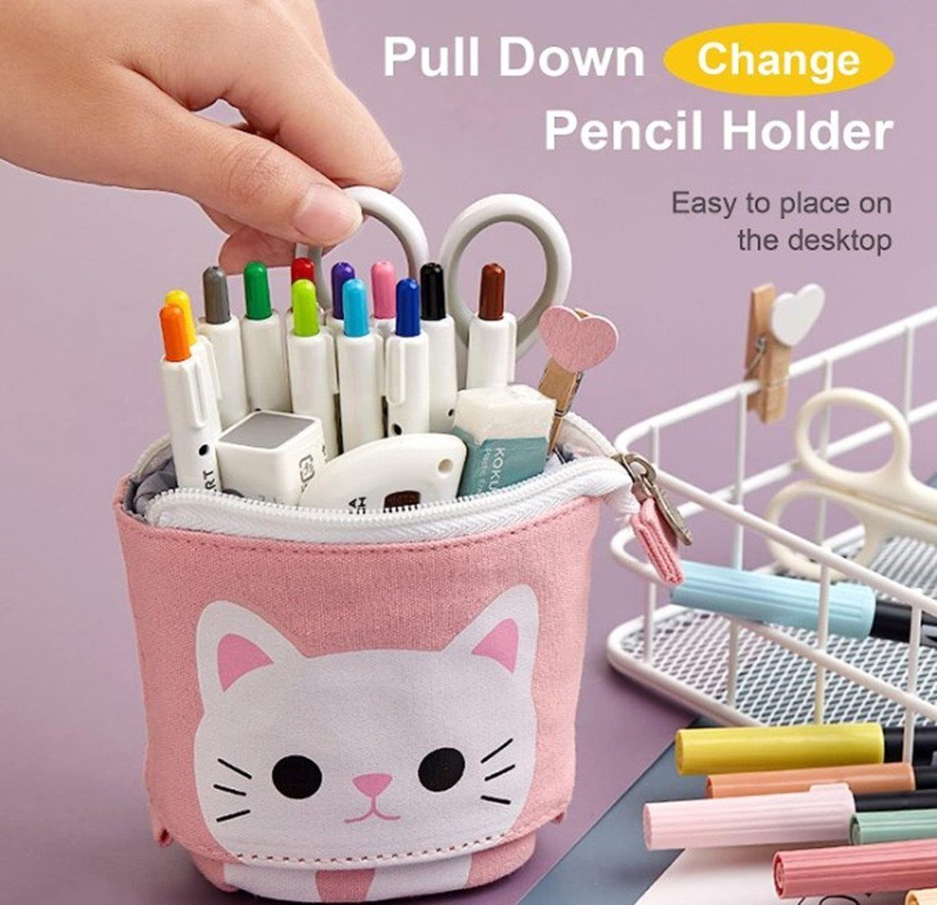 XDeer Federmäppchen Federmäppchen Mädchen,Süßer Katze 2-in-1 Pencil Case /Stifteköcher, für Teenager Schülerin