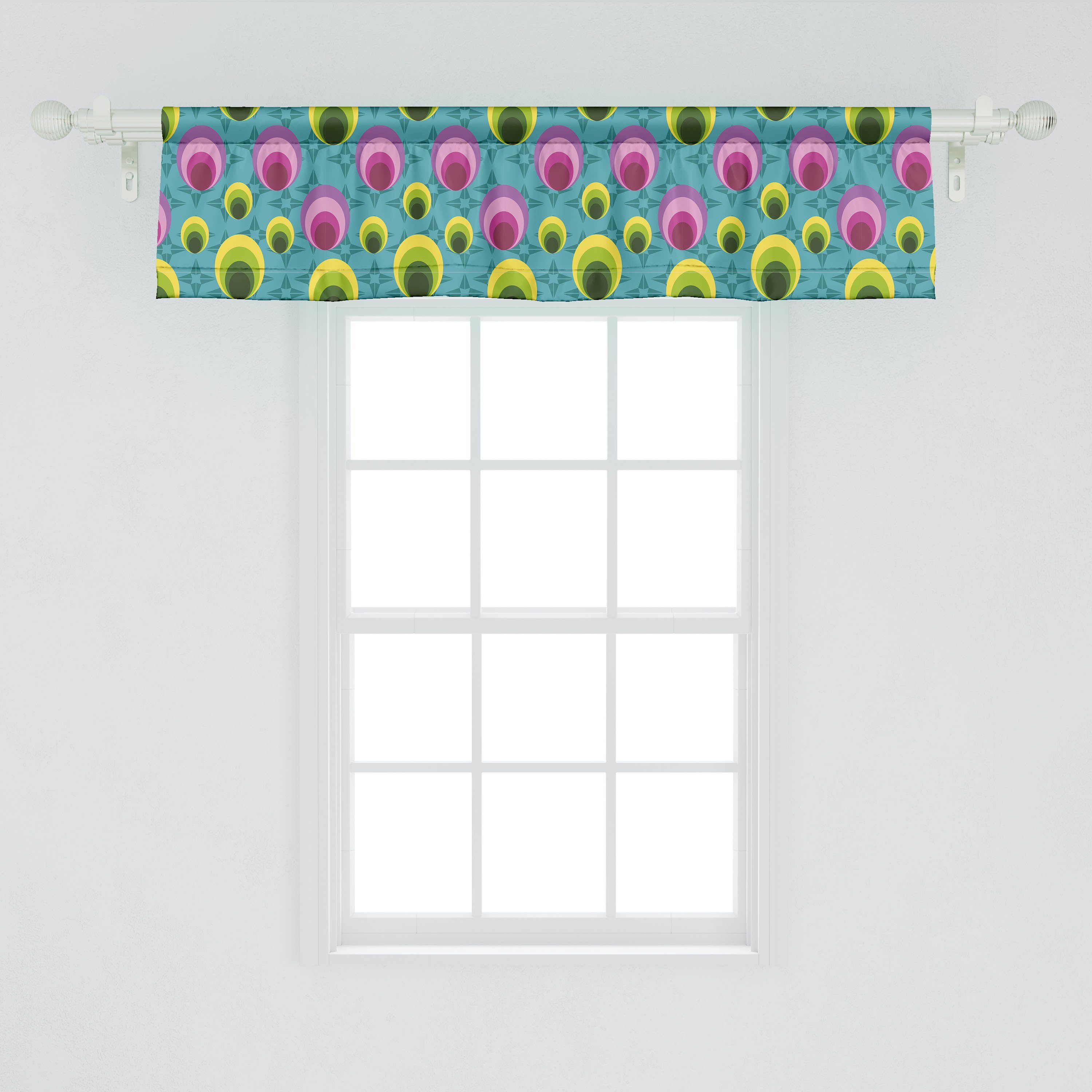 Scheibengardine Vorhang Microfaser, ovale Stangentasche, Dekor Abakuhaus, für Bunt Küche mit Formen Schlafzimmer Volant Concentric