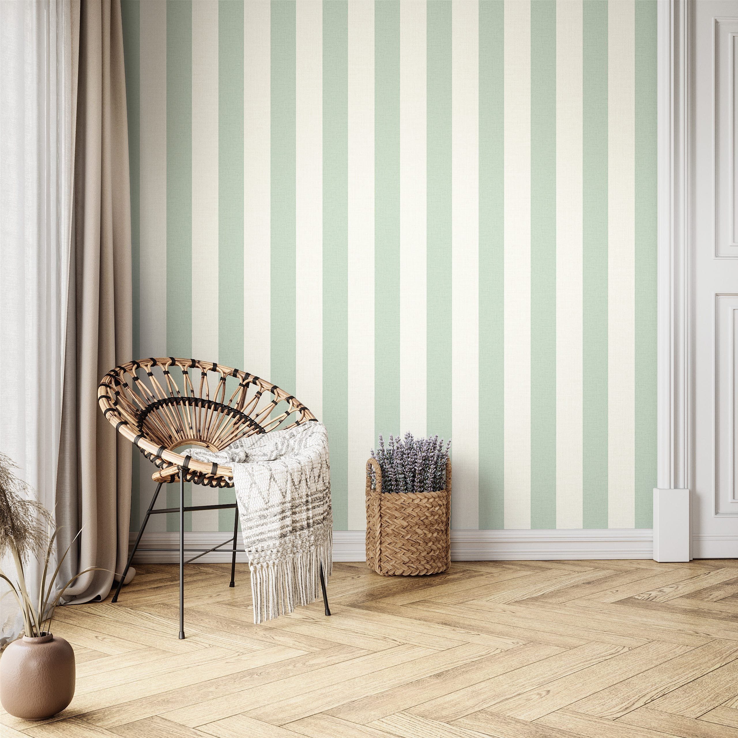 Newroom Vliestapete Junia Mint Tapete Streifentapete Streifen,Linien,Textil-Optik, Grün Tapete Streifen Streifen - Streifentapete Streifenmuster Mint Creme Land – Bild 4 von 4