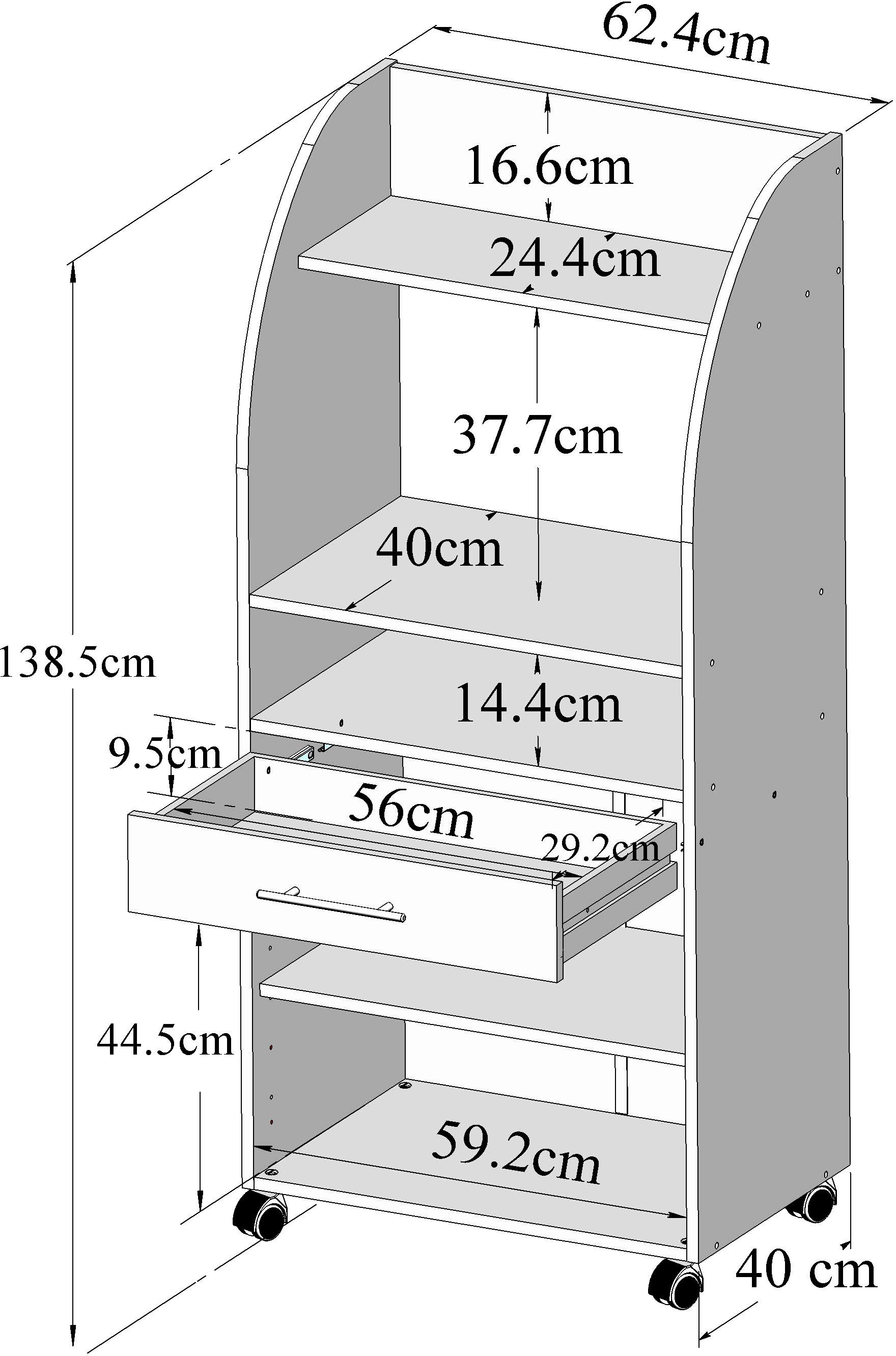 TemaHome Mehrzweckschrank Rollen 63 auf | Breite Jeanne eichefarbig cm, eichefarben/schwarz