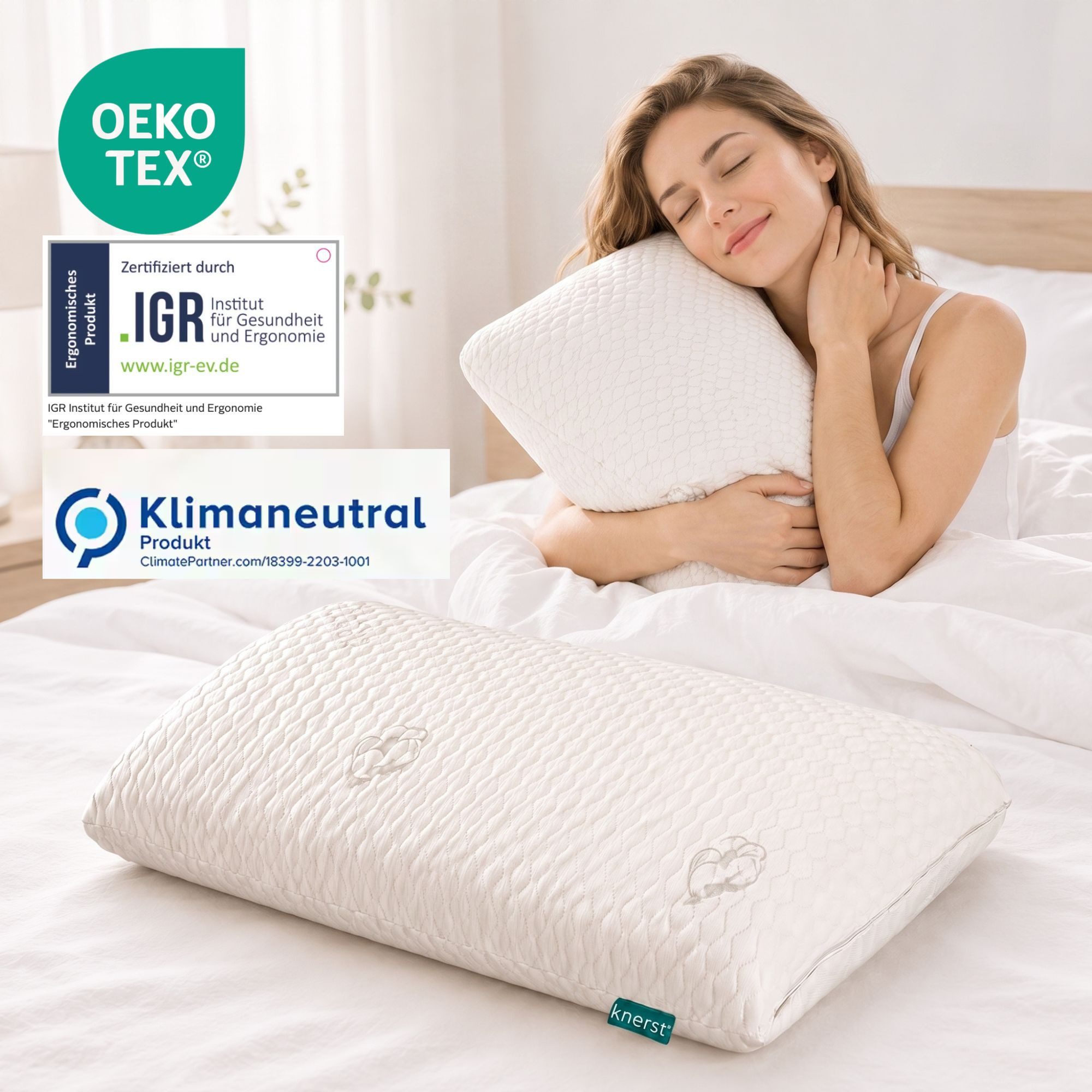 KNERST Nackenstützkissen orthopädisch MemoryFoam Kissen 40°C waschbar - formstabiles Kopfkissen, Füllung: 100% CosyPUR Gelschaum, Bezug: …