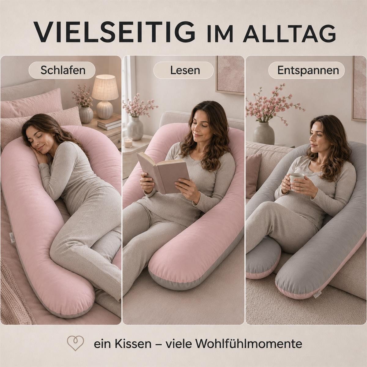 SEI Design Seitenschläferkissen Schwangerschaftskissen U-Form Seitenschläferkissen Komfortkissen XXL, Schwangerschaftskissen mit Bezug, 1-tlg., Schwangerschaftskissen mit Bezug, Mikrofaser mit 2 Reißverschlüssen