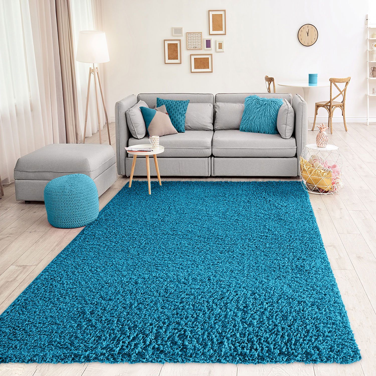 Hochflor-Teppich Prime Shaggy, Vimoda, Rechteckig, Höhe: 30 mm, Langflor, Einfarbig, Türkis, Modern, Wohnzimmer | Shaggy-Teppiche