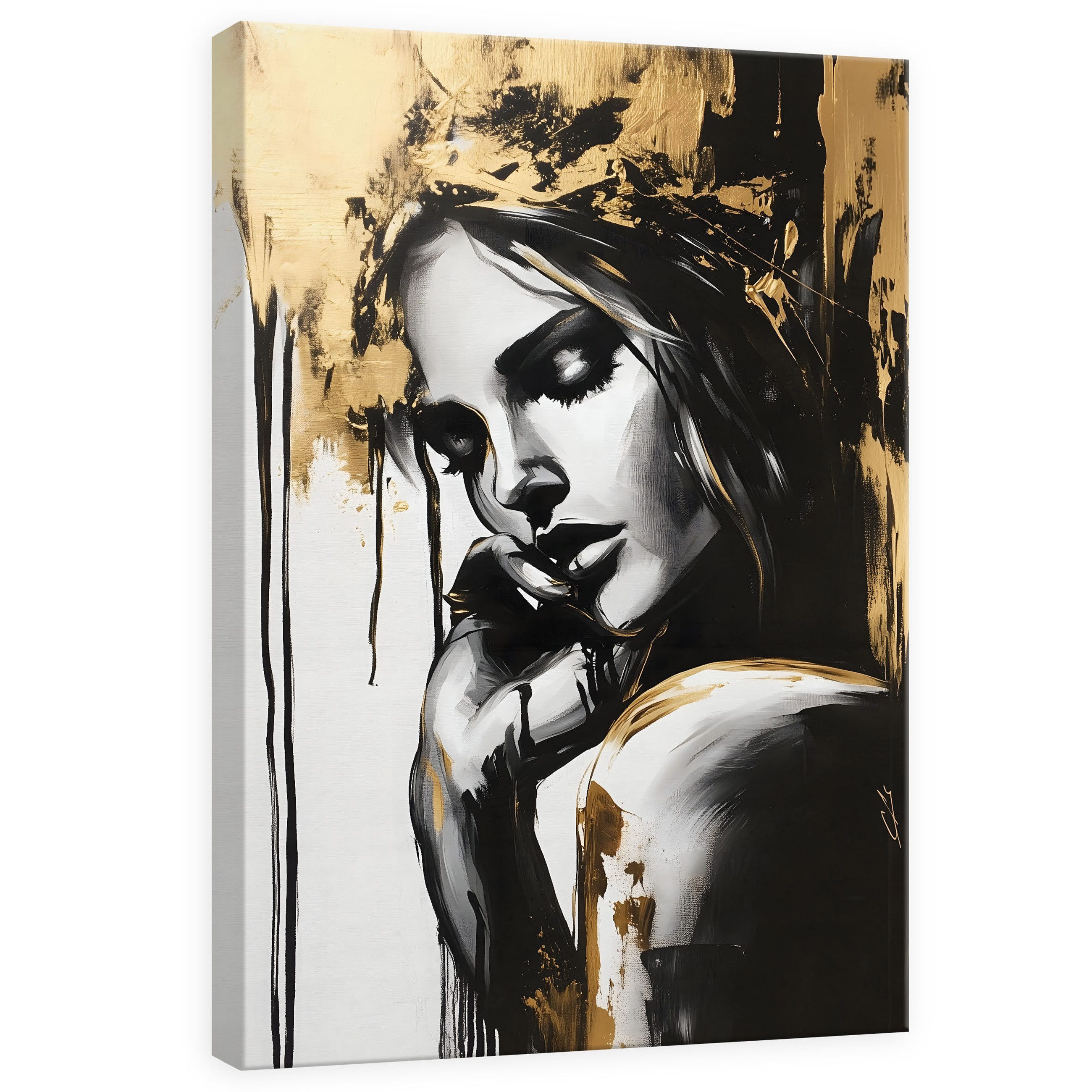 Wallarena Leinwandbild XXL Abstrakt Frau Glamour Gold Wand Deko Wohnzimmer günstig online kaufen