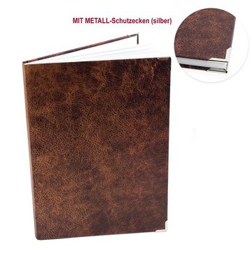 Logbuch-Verlag Notizbuch Notizbuch DIN A4 Lederoptik braun mit Metallecken, leeres Buch im Nostalgie-Look mit Metallecken