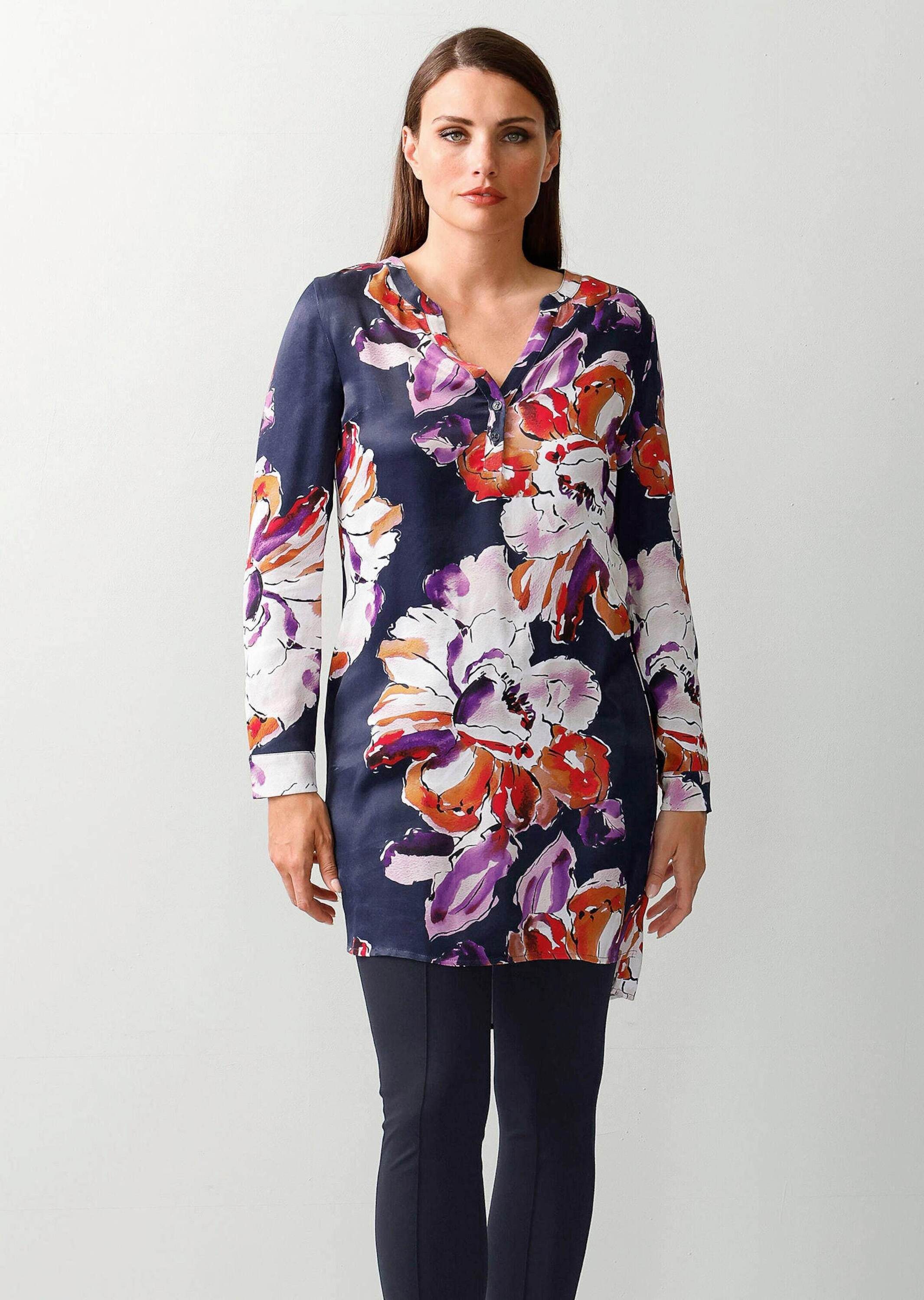 Langarmbluse Longbluse mit floralem Print