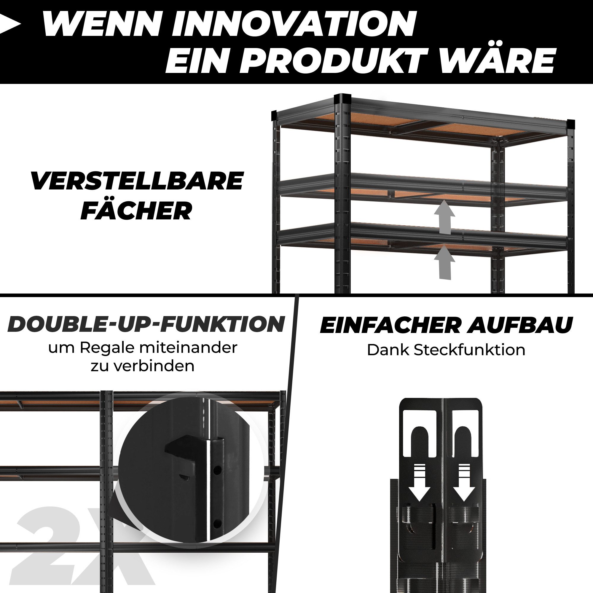 ALL Schwerlastregal 180x90x40 cm, 2er-Set, 2500kg Traglast ideal für Lager & Keller