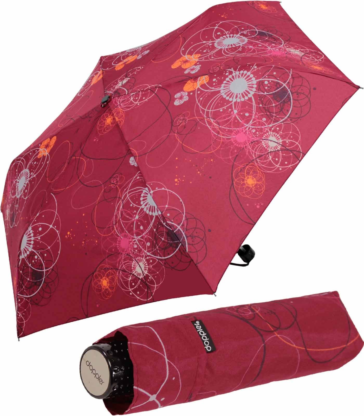 doppler® Taschenregenschirm Super-Mini Havanna Damen - Barcelona, besonders leichter und kleiner Schirm, passt in jede Tasche bordeaux-rot