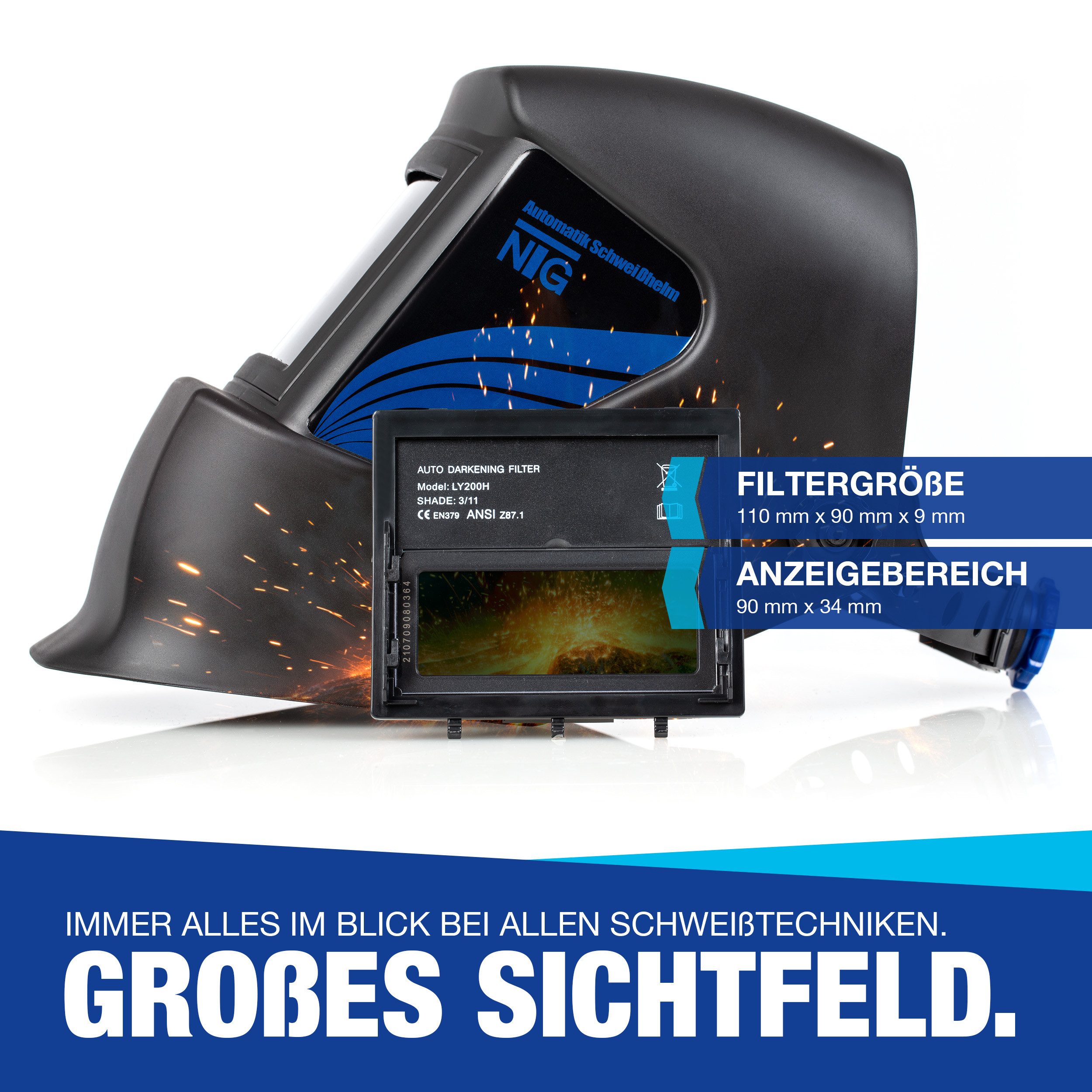 NTG Nutzfahrzeug Technik GmbH Schweißhelm Automatik Schweißmaske Schweißschirm automatischer Verdunkelung (Professioneller Schutz und Komfort beim Schweißen)