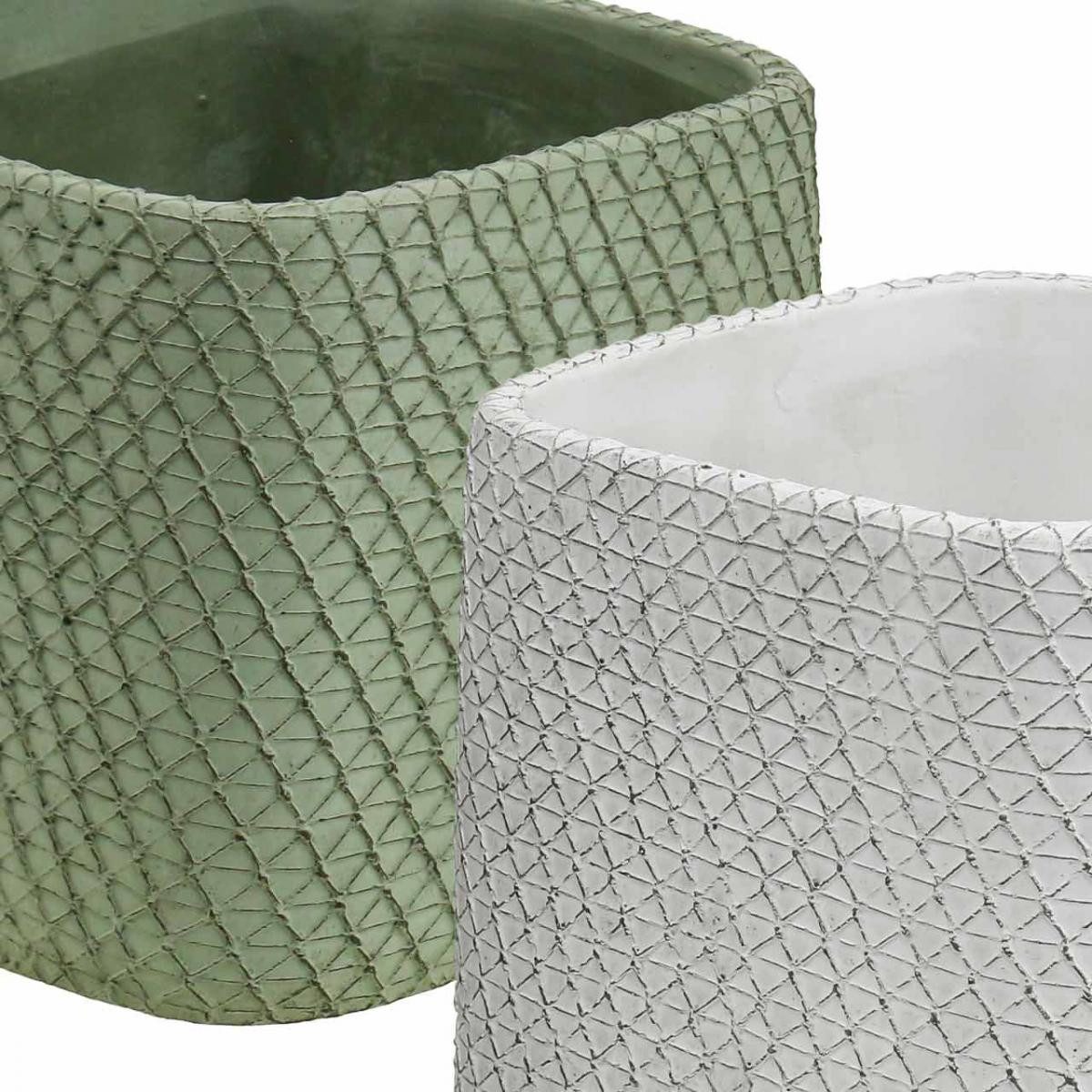 Florists Products Übertopf Keramik Blumentopf 2er Set Weiß Grün Relief 12,5x12,5x9cm, 2 Stück