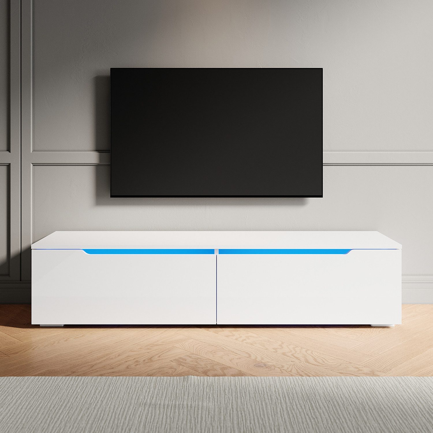 SONNI Lowboard TV Lowboard Hängend Hochglanz weiß 140×35×30cm mit LED-Beleu günstig online kaufen