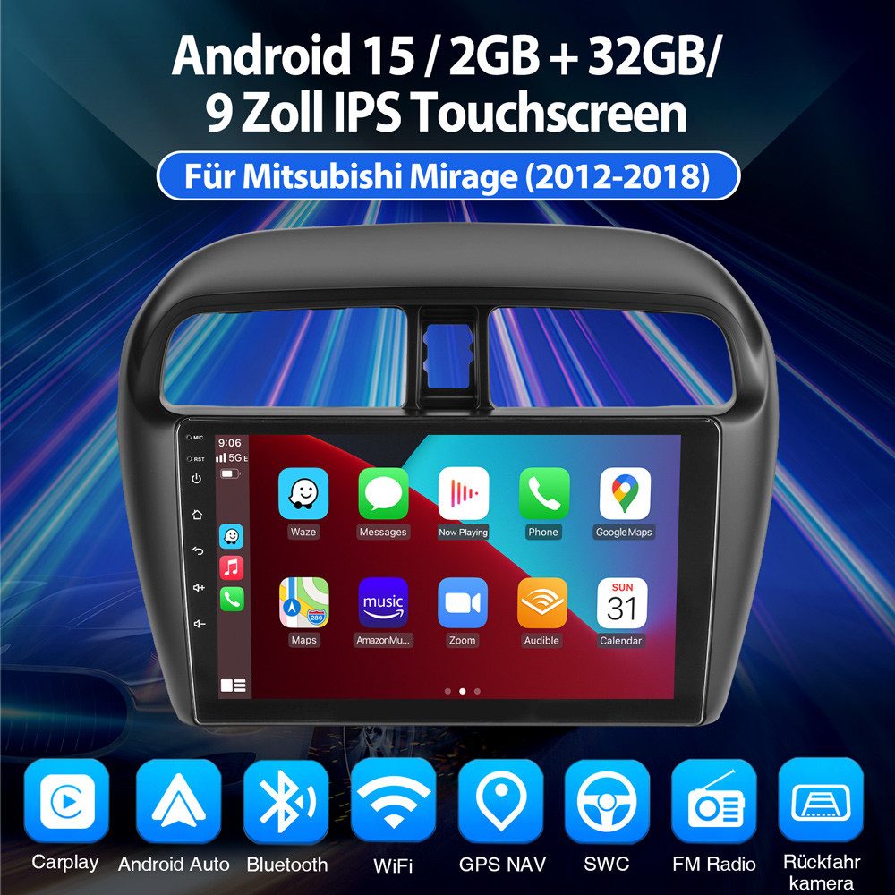 ESSGOO Für Mitsubishi Mirage Space Star Dodge Attitude Autoradio Autoradio (RDS, Digitalradio (DAB), FM, AM, Apple Carplay Android Auto GPS Navi WIFI BT)