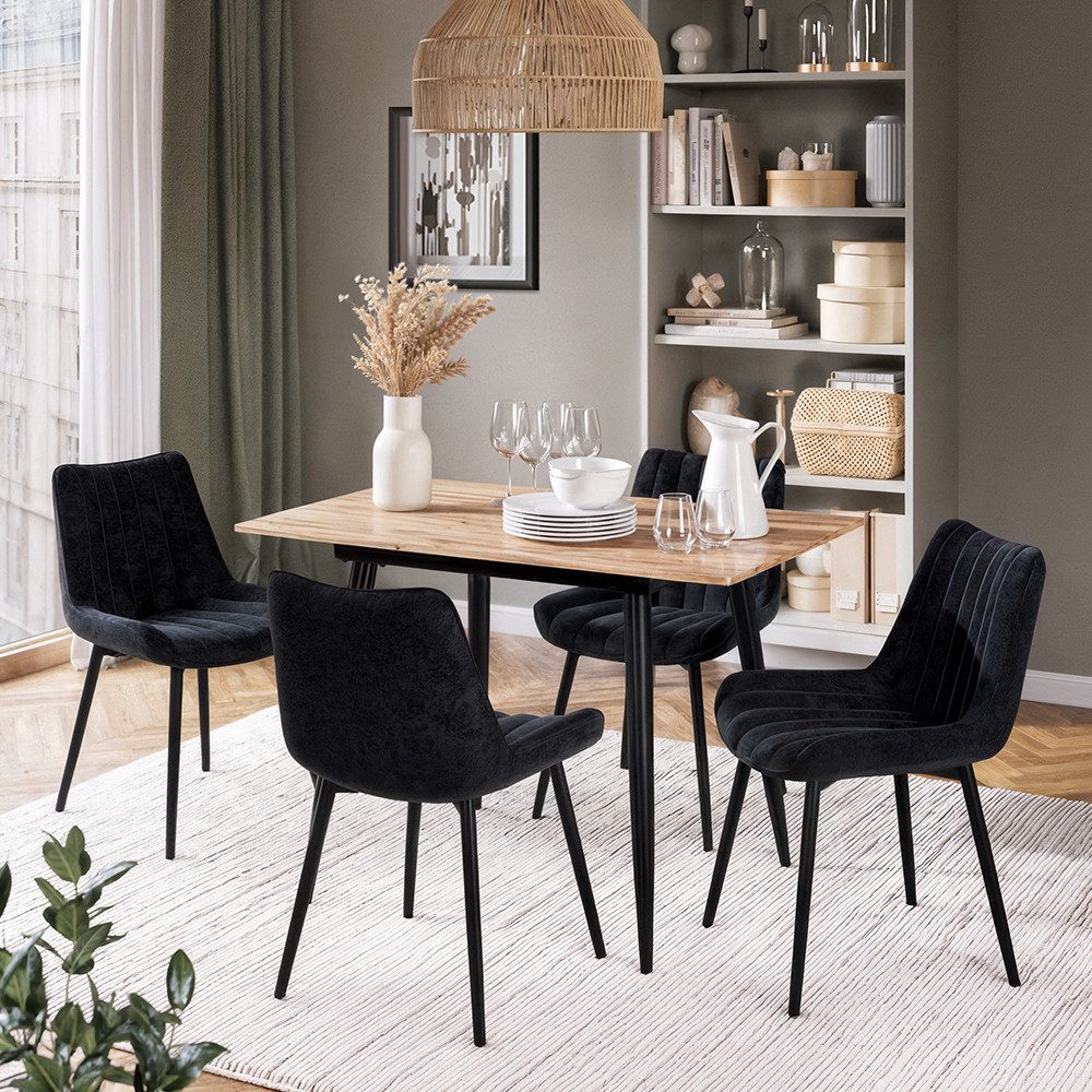 Vicco Essgruppe Beaver, Goldkraft Eiche/Schwarz, 110 x 70 cm mit 4 Stühlen, Schwarz, (5-tlg)