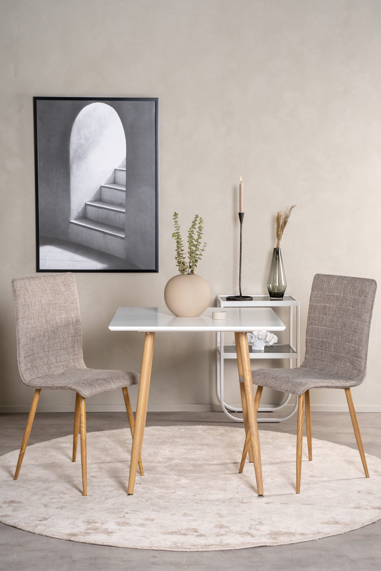 Venture Home Esstisch Polar, runder Esstisch in Eichenholz-Optik, modern, Ø 90 cm, Esszimmertisch, MDF, Stahlbeine, quadratisch, kompakt, modern