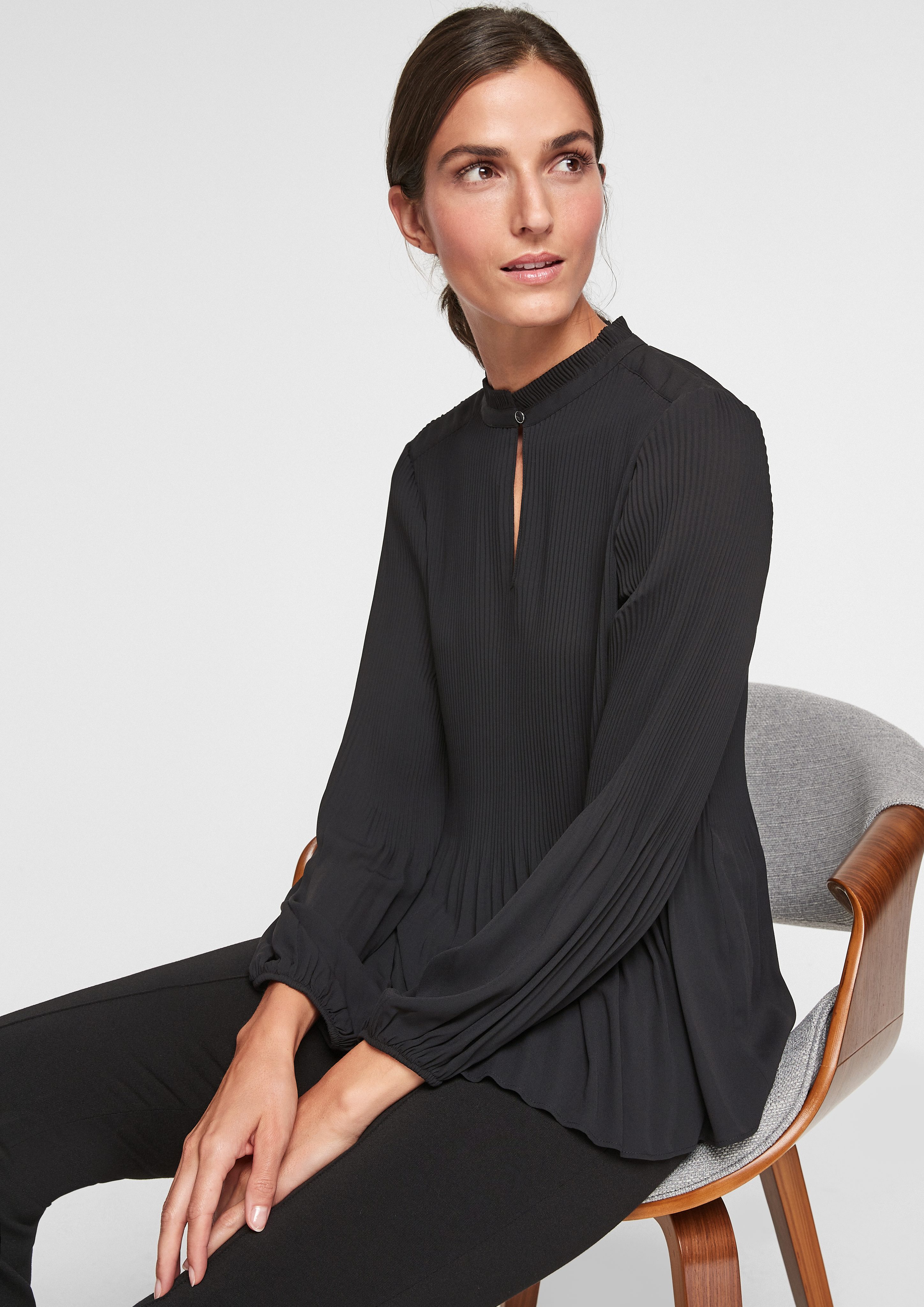 s.Oliver BLACK LABEL Langarmbluse Plissée-Bluse aus günstig online kaufen