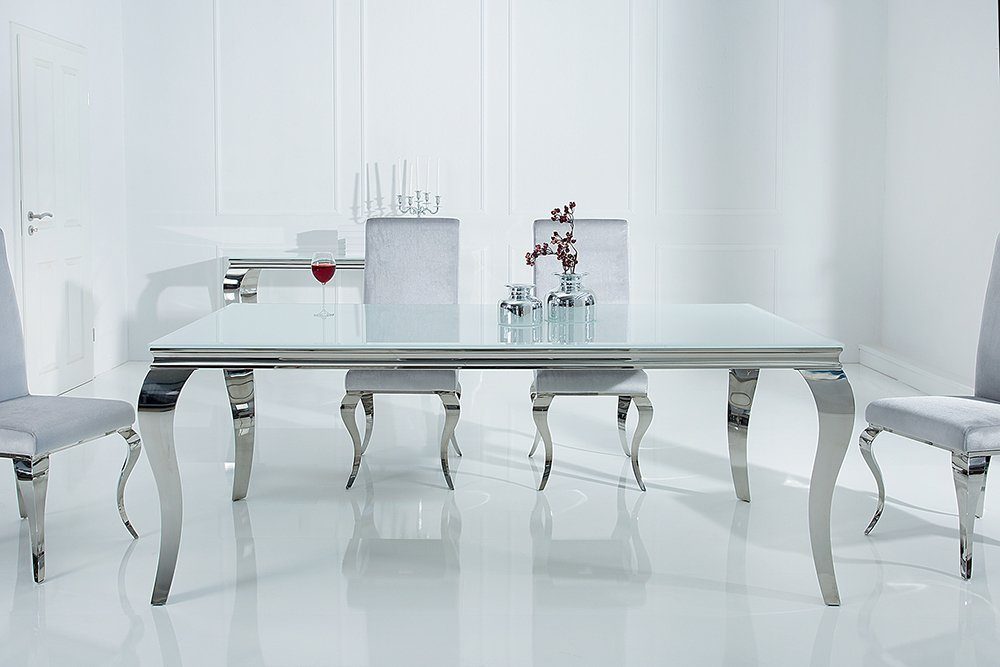 riess-ambiente Esstisch MODERN BAROCK 180cm weiß / silber (Einzelartikel, 1-St), Esszimmer · Opalglas · Edelstahl · eckig – Bild 4 von 5