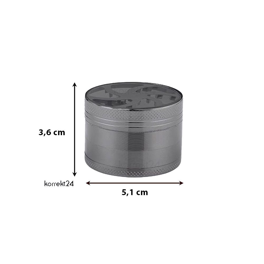Coumo Kräutermühle Metall Grinder Crusher Helix Design ⌀ 5cm Anthrazit Gewürzmühle, Sichtfenster