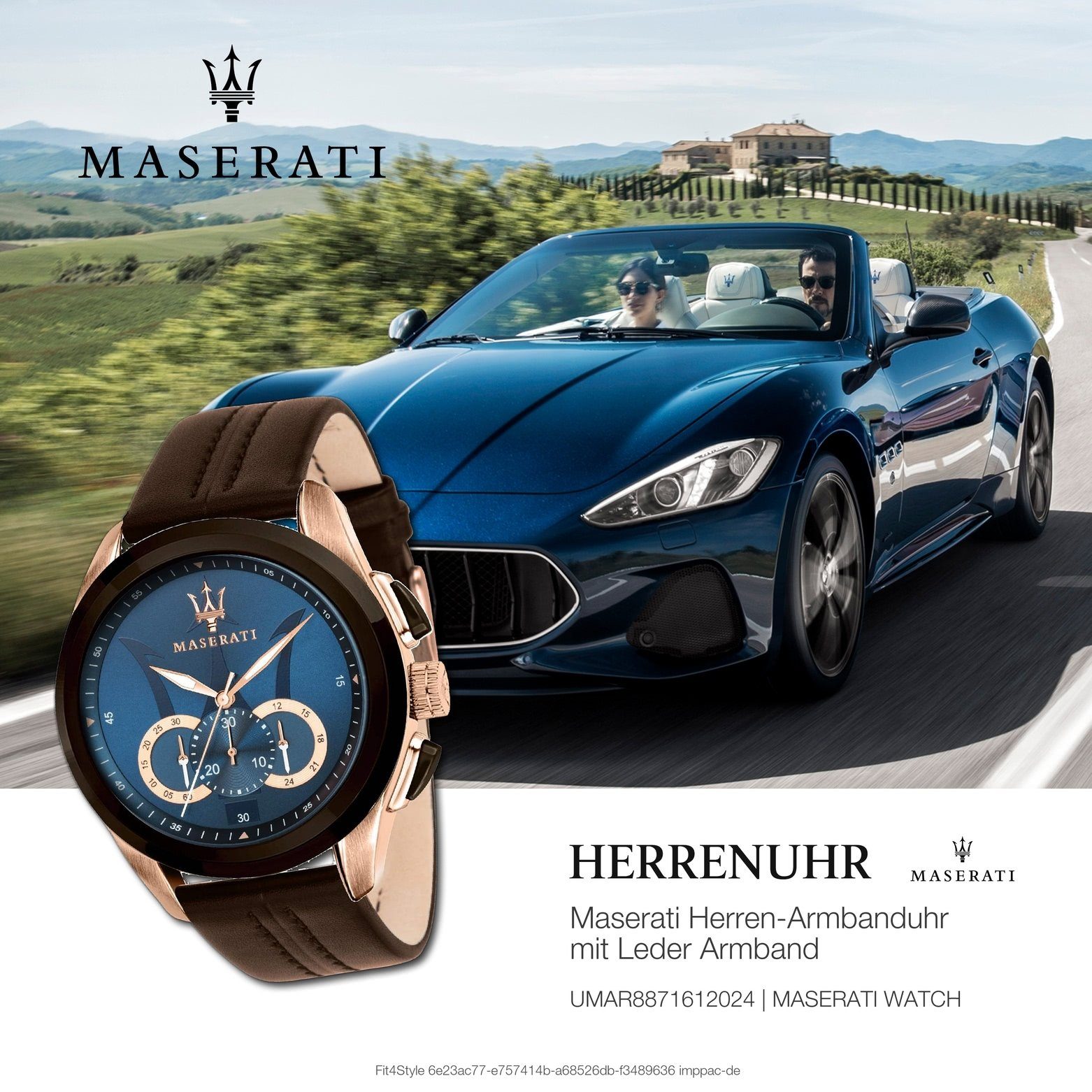 Made-In groß braun Herrenuhr 55x45mm) Chronograph Maserati Lederarmband, Chronograph, rund, Herren (ca. Uhr Italy MASERATI