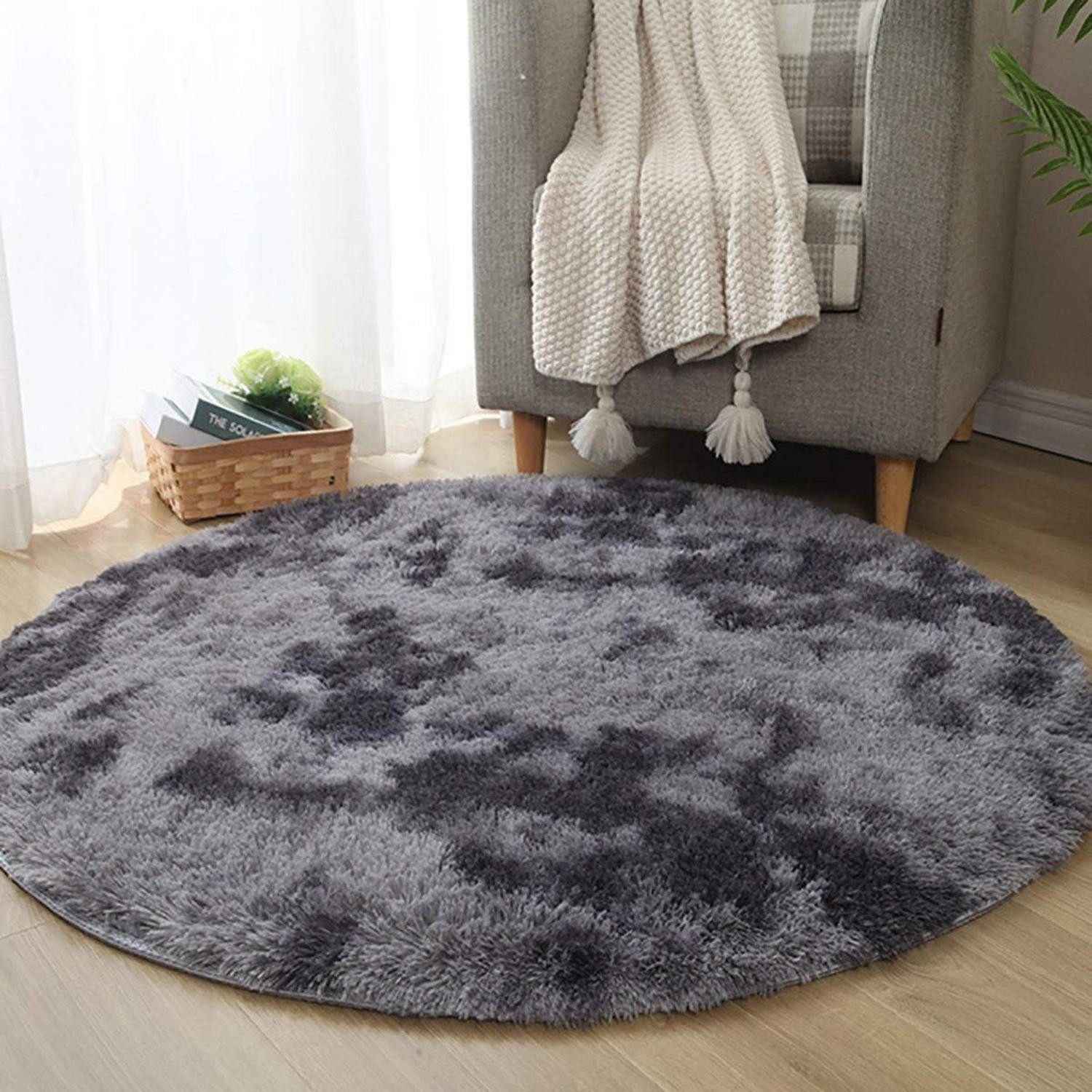 Langflor-Teppich Teppich Rund 100x100cm Hochflor 100 cm (Rund) ◗schwarz Grau