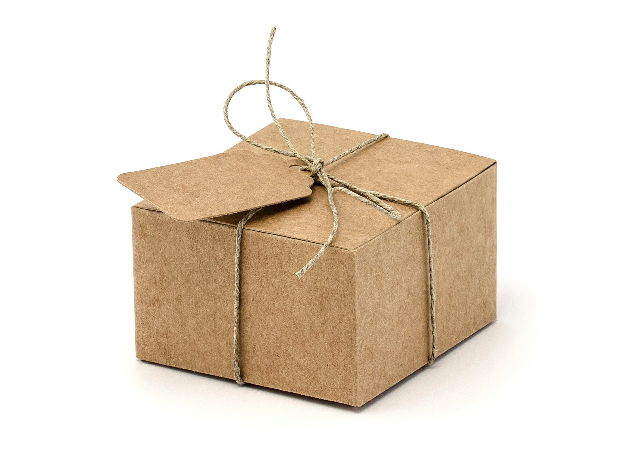 partydeco Geschenkbox, Geschenkbox für Gastgeschenke mit Anhänger 10er Set natur braun