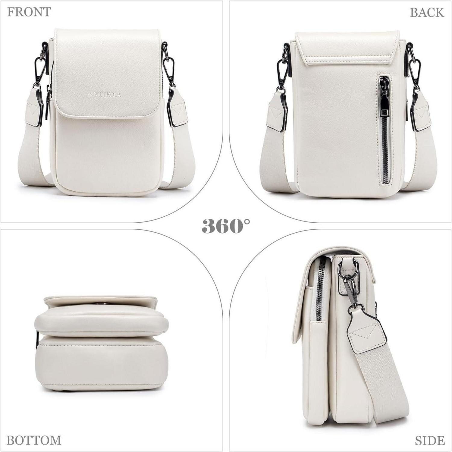 LuxusKollektion Umhängetasche Handytasche Umhängetasche RFID Kunstleder breiter Gurt abnehmbar beige – Bild 4 von 5