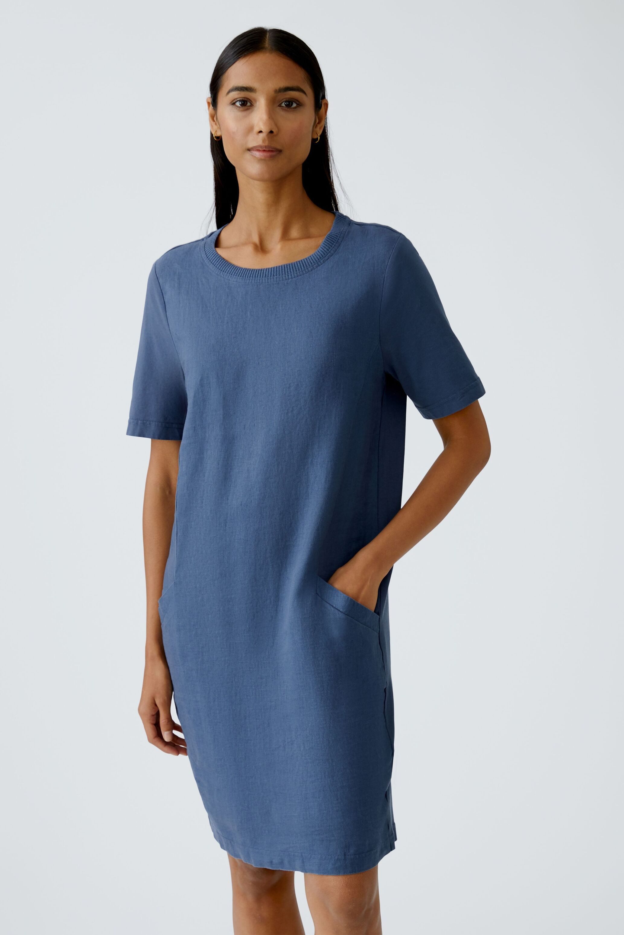 Oui Sommerkleid Kleid Leinen-Baumwollpatch günstig online kaufen
