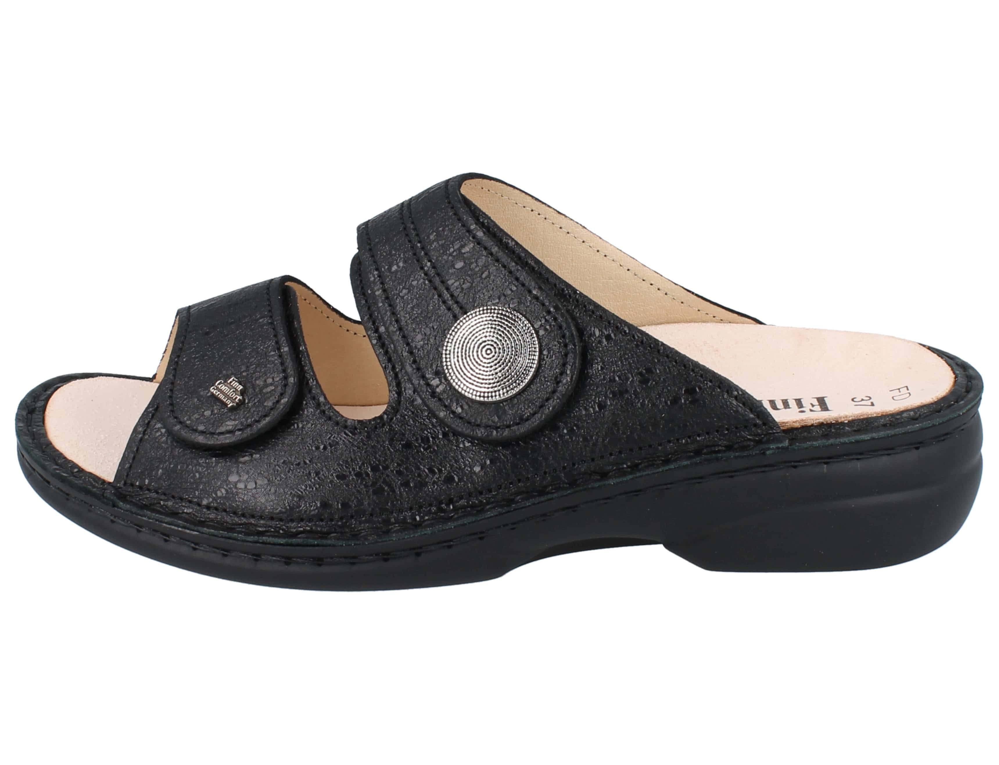 Finn Comfort FINN COMFORT Sansibar Damen Pantolette schwarz black geprägtes Pantolette Wechselfußbett