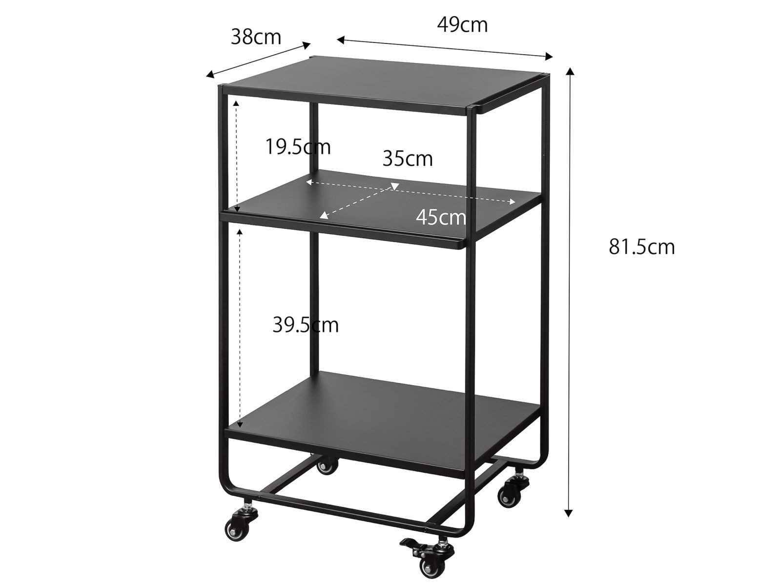 Yamazaki Küchenwagen "Tower" Küchenrollwagen 38x81x49cm, Metall, 3 Ebenen, günstig online kaufen