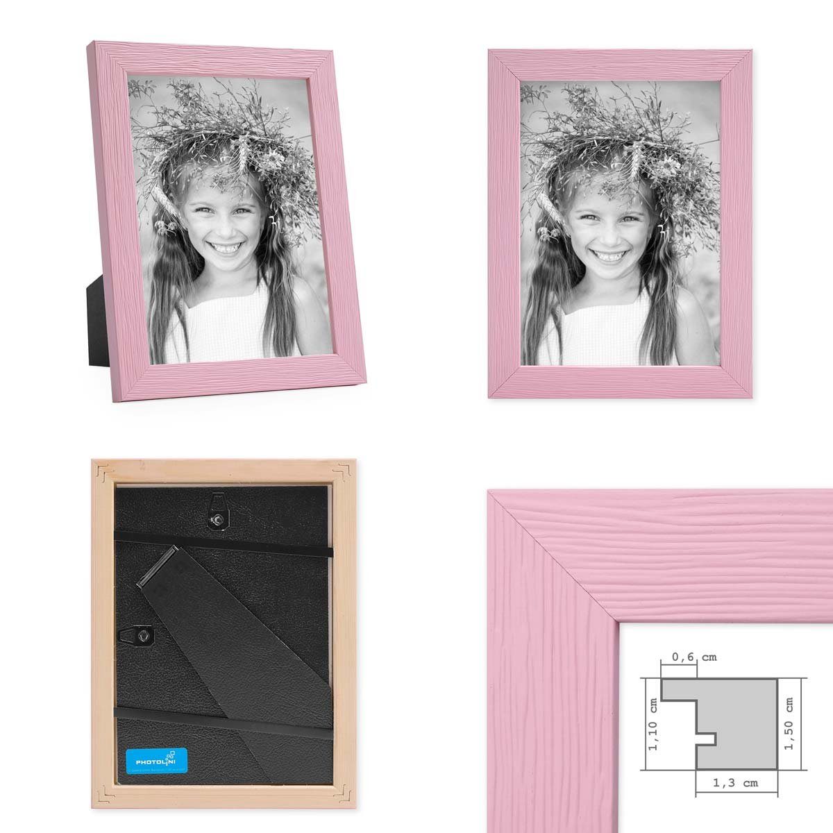 3er Massivholz-Rahmen Rosa Set bunten Bilderrahmen PHOTOLINI Regenbogenfarben - in