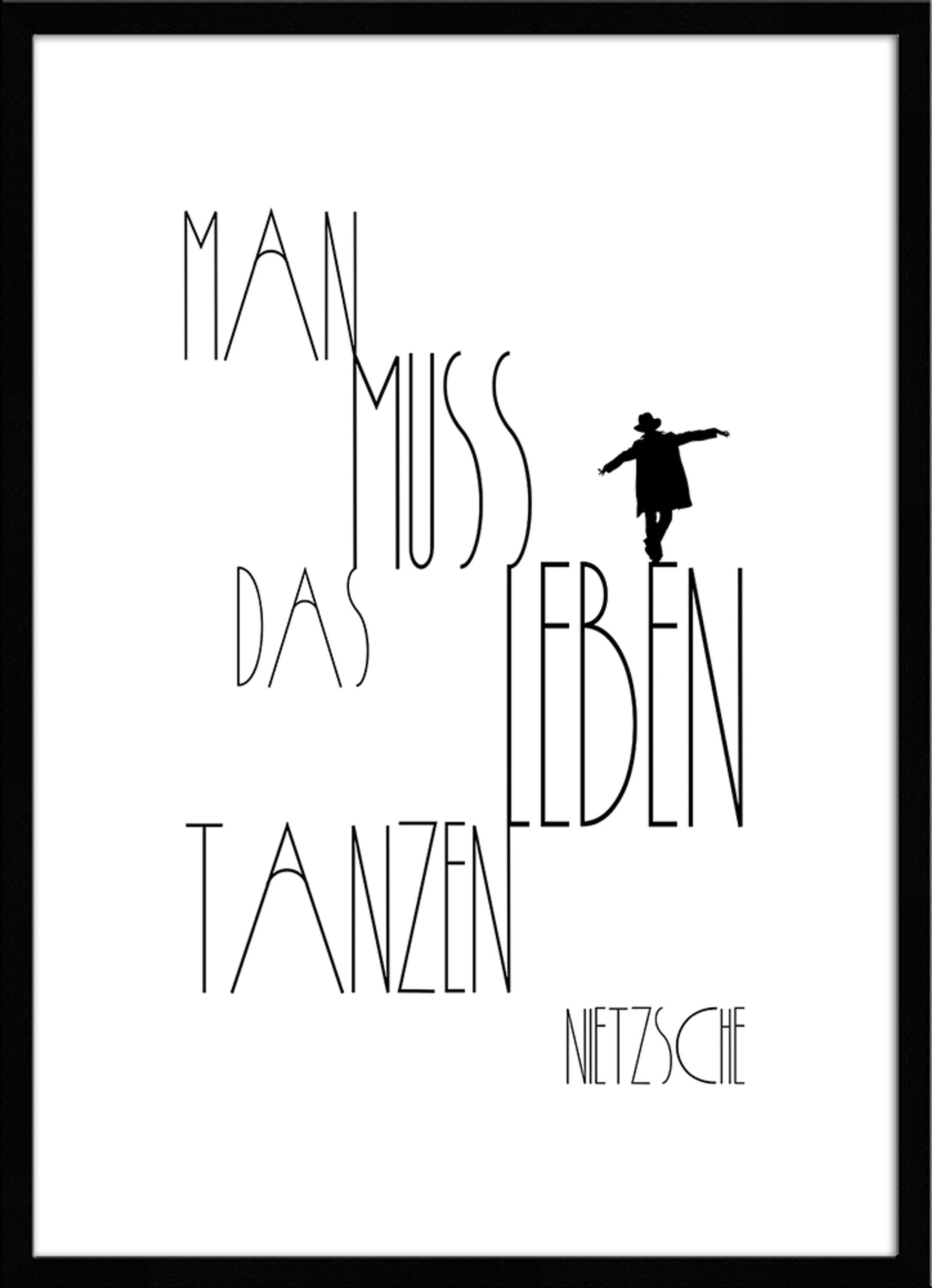 artissimo Bild mit Rahmen Spruch-Bild gerahmt 51x71cm / Poster mit Spruch inkl. Holz-Rahmen, Sprüche und Zitate: Man muss das Leben tanzen