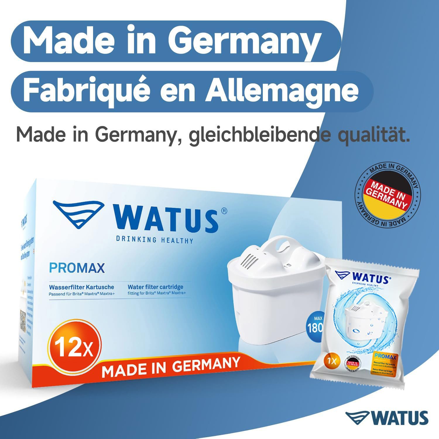 Watus Wasserfilter für Brita Kannen, Ersatz für Brita Maxtra + Filterkartuschen, Zubehör für BRITA Maxtra, Maxtra+, PerfectFit, Marella, Marella XL, Marella Cool, Style, Style XL, Aluna Kannenserie, 5-stufiges-Filtersystem
