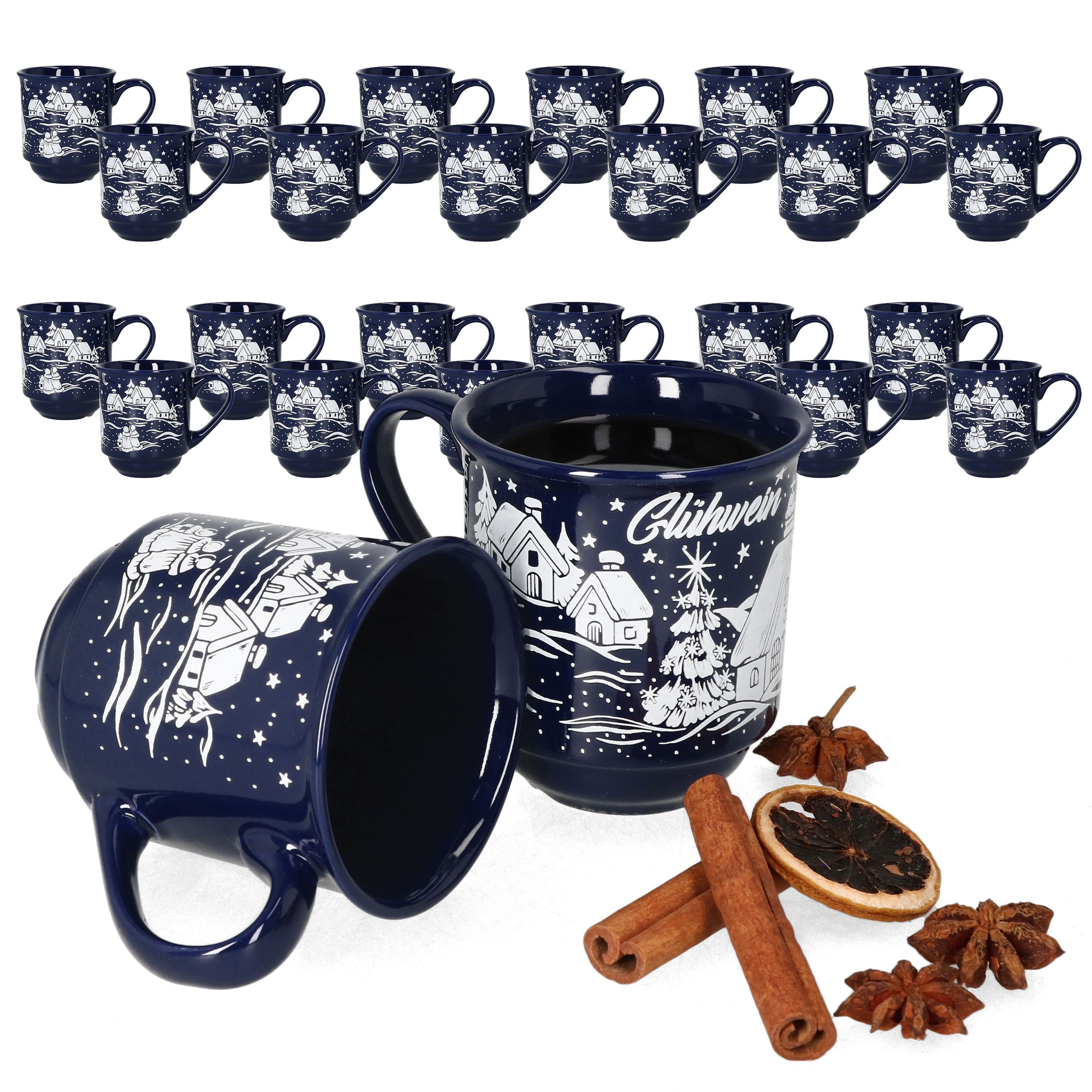 MamboCat Tasse 36er Set Кружка глинтвейна dunkelblau Weihnachtslandschaft 0,2L geeicht, Keramik, Weihnachtsgeschirr, Weihnachten, Weihnachtsmarkt, Punsch