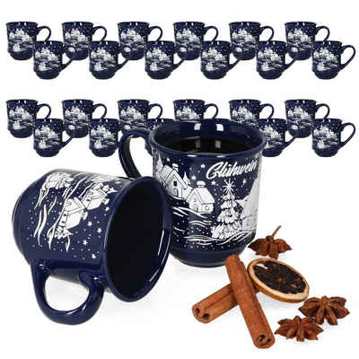 MamboCat Tasse 36er Set Glühweinbecher dunkelblau Weihnachtslandschaft 0,2L geeicht