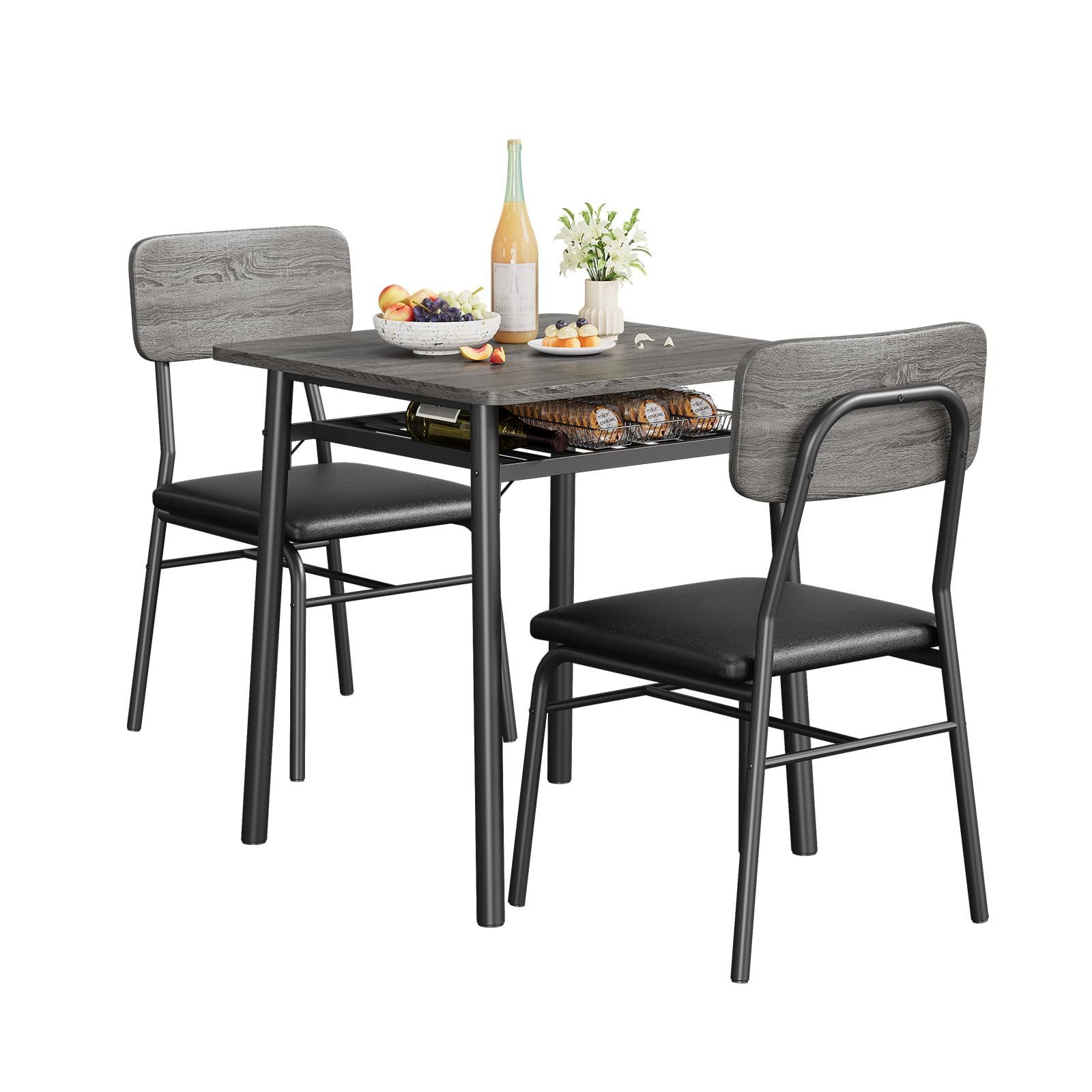 Essgruppe 3-teiliges Esszimmer-Set aus Holz für 2 Personen mit Ablagefach