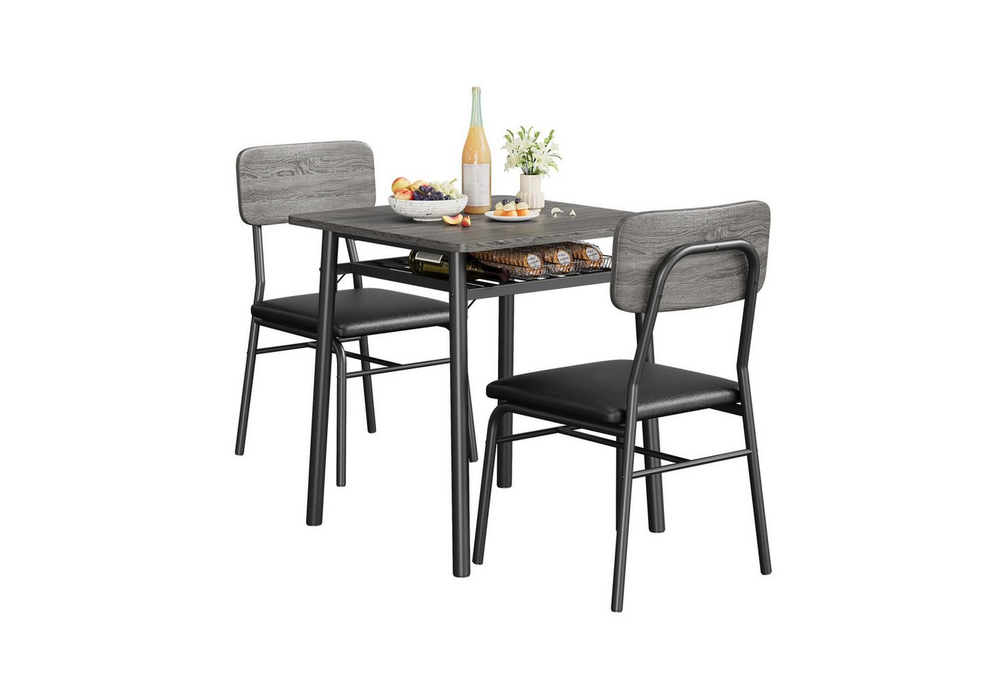GarveeMore Essgruppe 3-teiliges Esszimmer-Set aus Holz für 2 Personen mit Ablagefach, (3-tlg), 1 x Esstisch, 2 x Gepolsterten Stühlen für kleine Küchen, Apartments