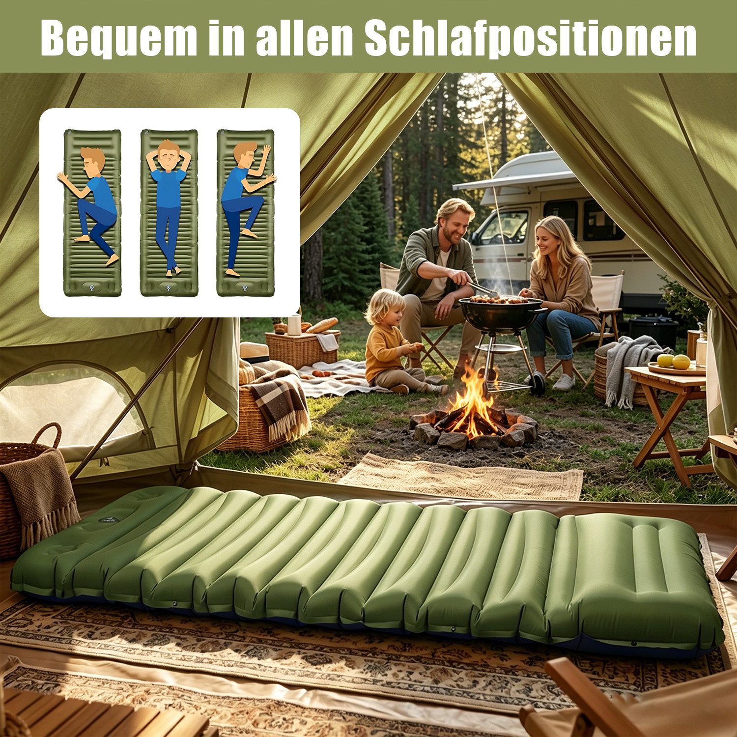 AKKEE Isomatte Outdoor, Isomatte Camping Outdoor, Isomatte Ultraleicht 198 x 68 cm, Outdoor Camping Schlafmatte Aufblasbar Sleeping Pad