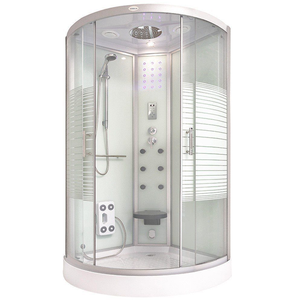 HOME DELUXE Eckdusche Duschkabine WHITE PEARL - 90 x 90 cm, BxT: 90,0x90,0 cm, ESG-Vollverglasung, Regendusche, Wasserfall, Duschkabine, Fertigdusche