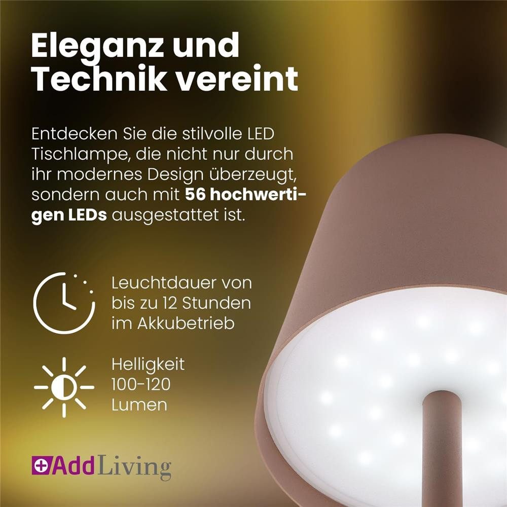 AddLiving LED Tischleuchte LED Tischleuchte Romantic dimmbar Touch 3 Lichtfarben IP44 12h kupfer, 56 LEDs, 3 Lichtfarben, Touch-Funktion, stufenlos dimmbar