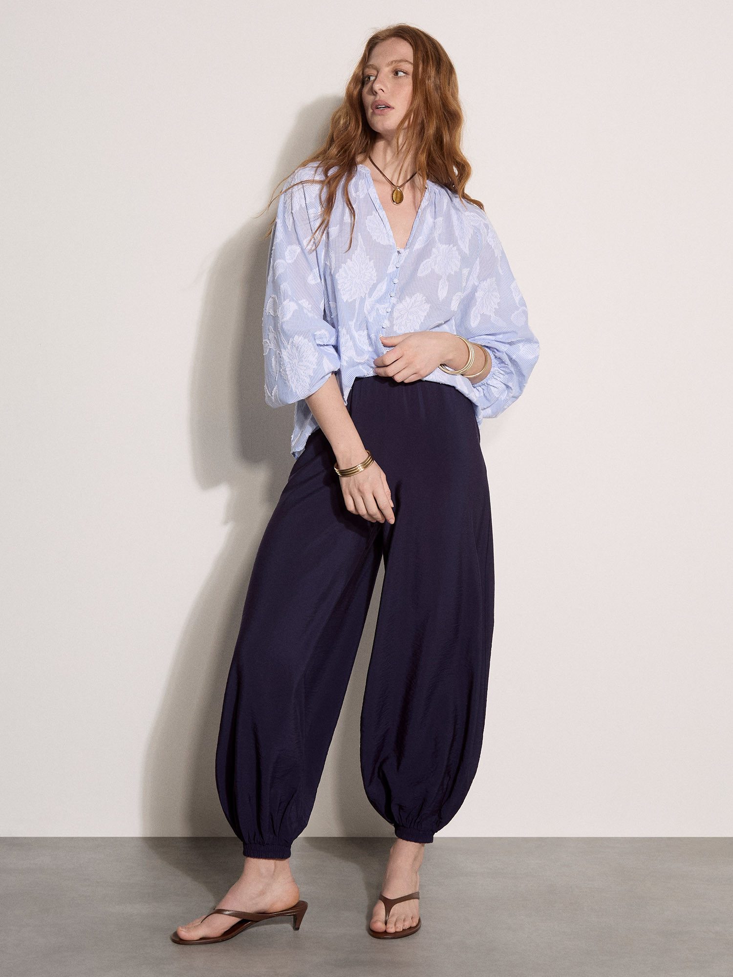 Apricot Stoffhose Lässige Ballonhose mit elastischem Bund