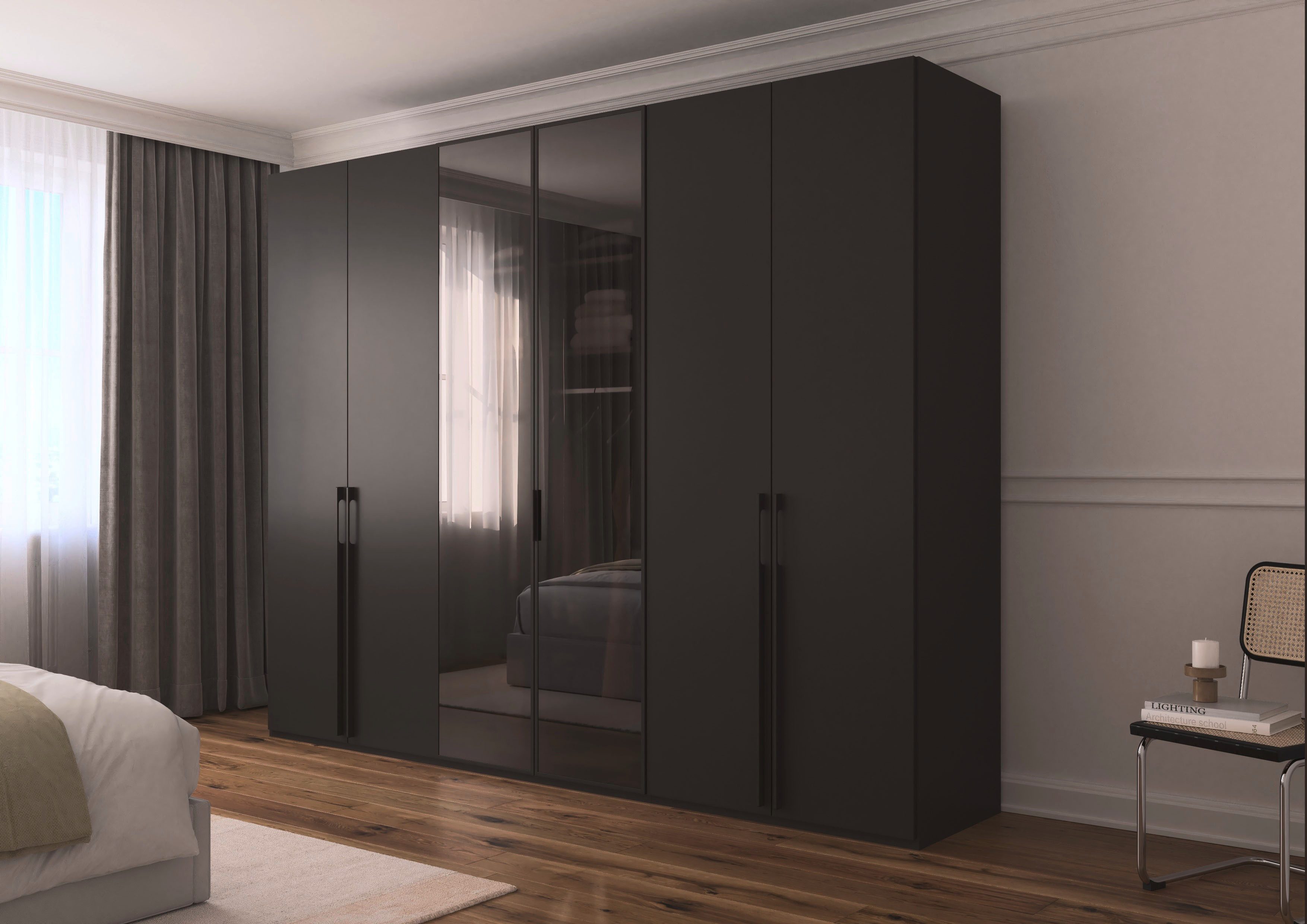 rauch Drehtürenschrank Schrank Garderobe SKAT SHINE Breiten 151/201/251/301cm, Höhe 223/235cm (3 verschiedene Ausstattungen BASIC/CLASSIC/PREMIUM (inkl. SOFT-CLOSE) edle Schrankfront mittig hochwertige Glasrahmentüren MADE IN GERMANY