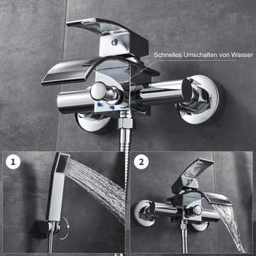 AuraLum pro Brausegarnitur Wasserfall Badewannenarmatur Handbrause Wannenarmatur Duscharmatur, Messing Einhebel-Wannenarmatur Badarmatur Duschset