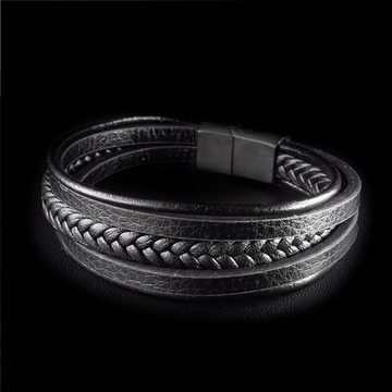 UNIQAL.de Lederarmband Lederarmband Herren "MULTY LAYER" geflochten, (Edelstahl, Echtleder, Casual Style, Handgefertigt)