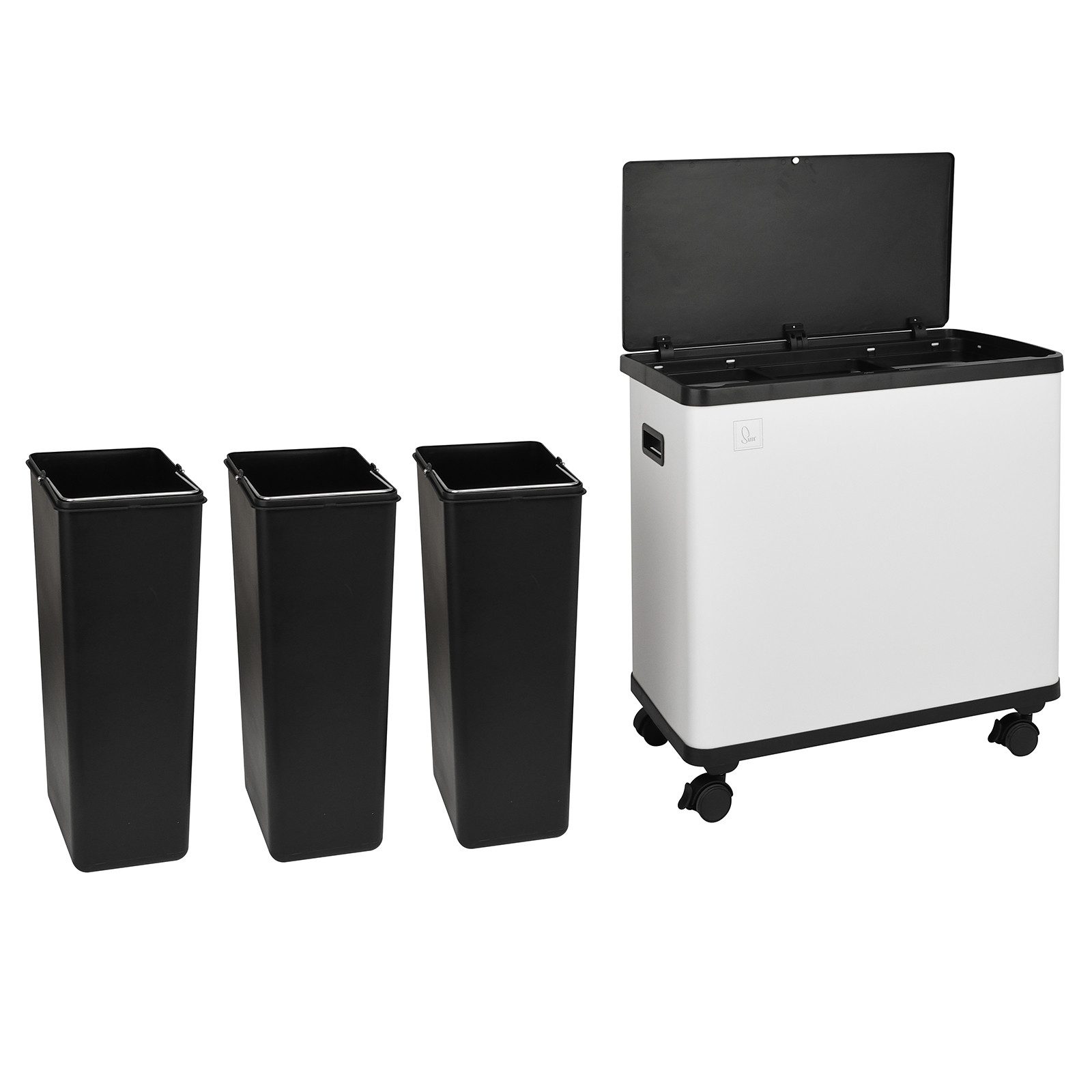 SVITA Mülltrennsystem, Herausnehmbare Inneneimer, 3 Fächer, Sensor, Soft-Close, 54L, Weiß