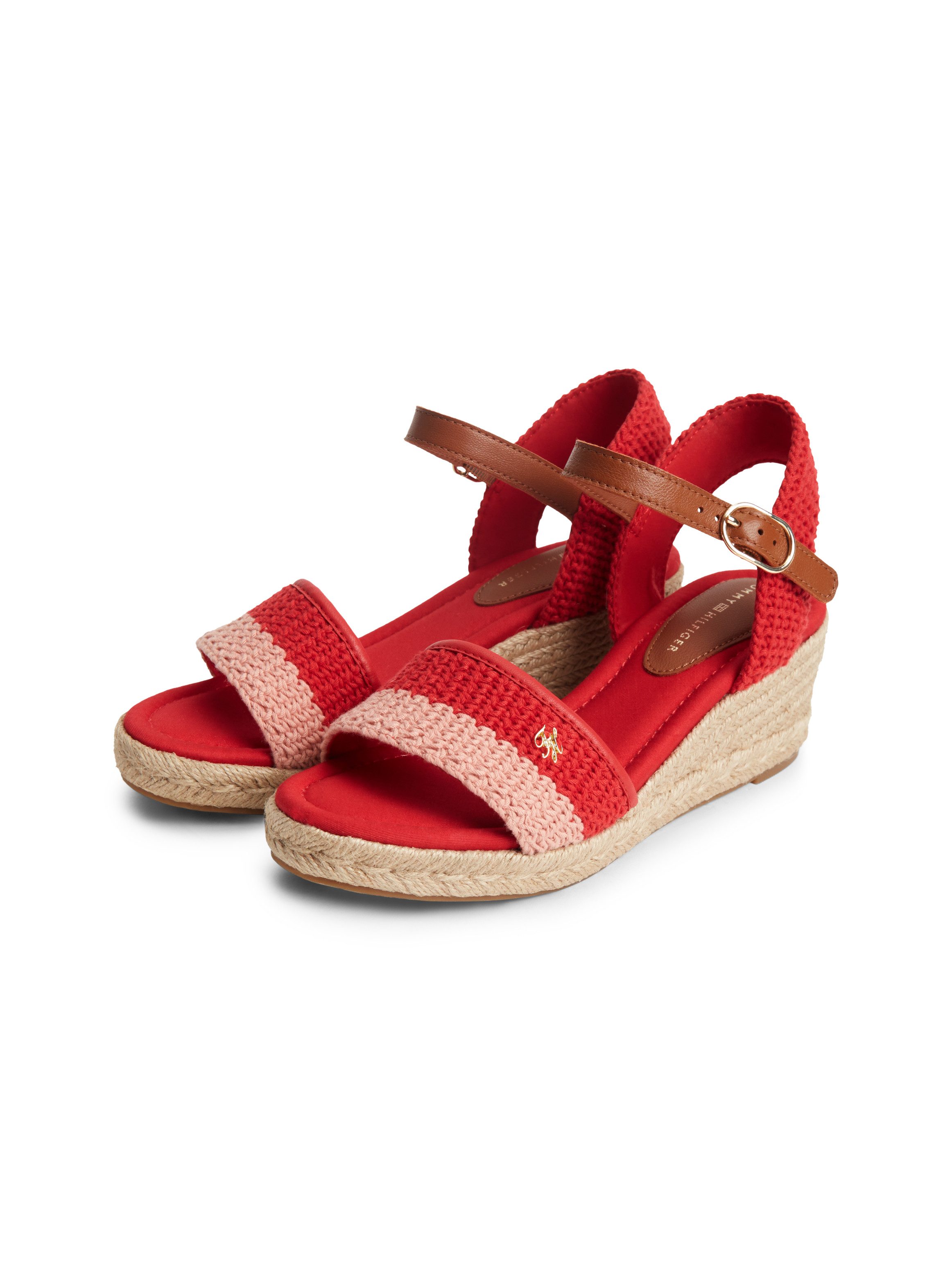 Tommy Hilfiger TH MID ESPAD WEDGE CROCHET Keilsandalette Sommerschuh, Riemchensandale in sommerlicher Häkel-Optik, schmale Form