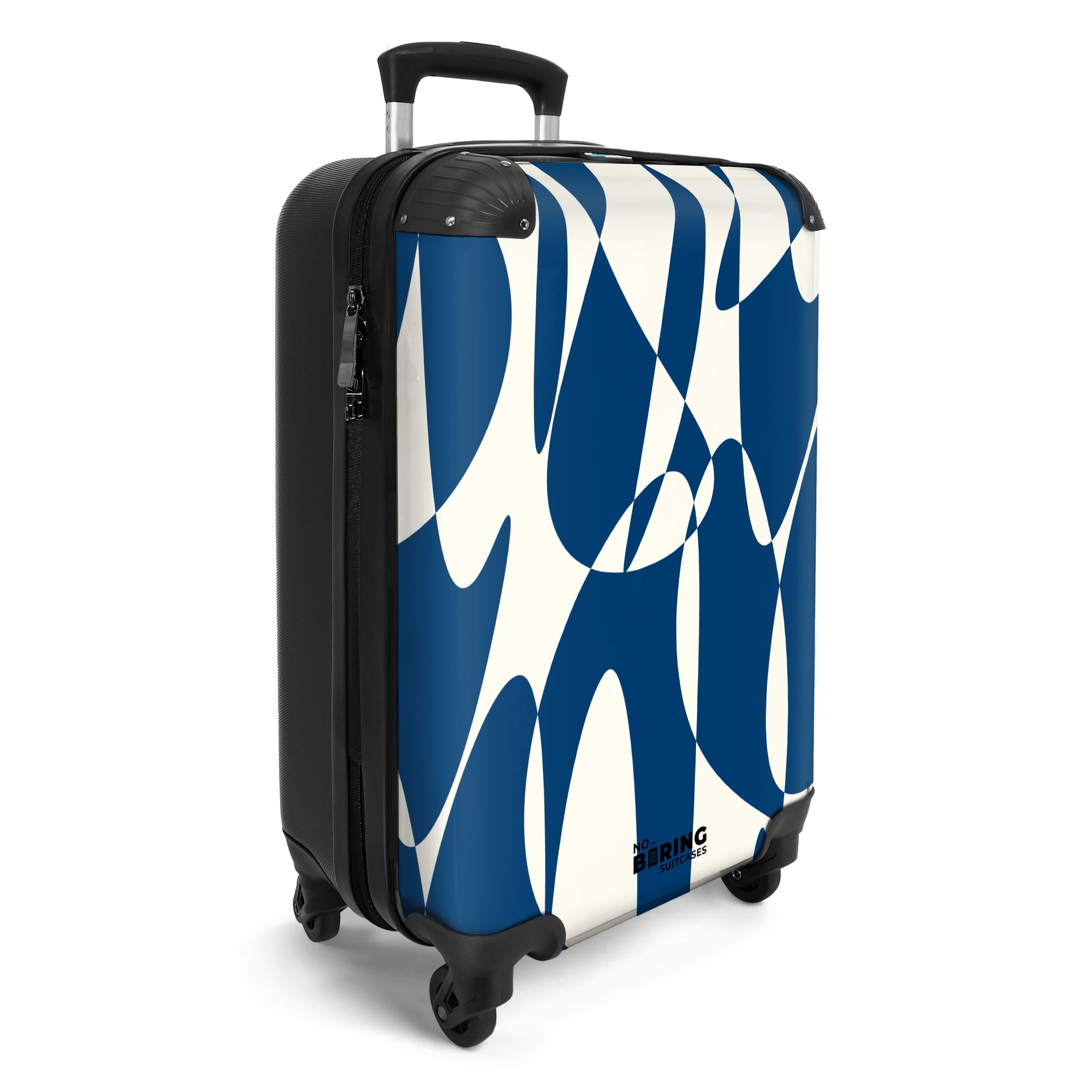 NoBoringSuitcases.com© Hartschalen-Trolley Blau mit weißen abstrakten günstig online kaufen
