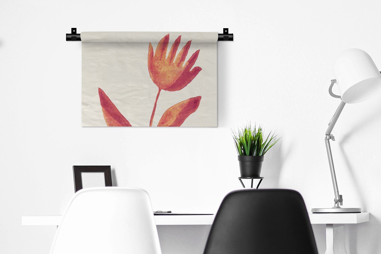 Wandbehang, Blumen Pflanze Pastell, Rot für - Wanddekoobjekt MuchoWow Kinderzimmer Schlafzimmer, - Wanddeko Wohnzimmer, - Kleid,