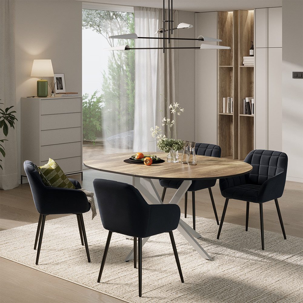 Vicco Essgruppe Loyd, Eiche rustikal/Grau, 120 x 120 cm mit 4 Esszimmerstühlen (Sc..., (5-tlg)